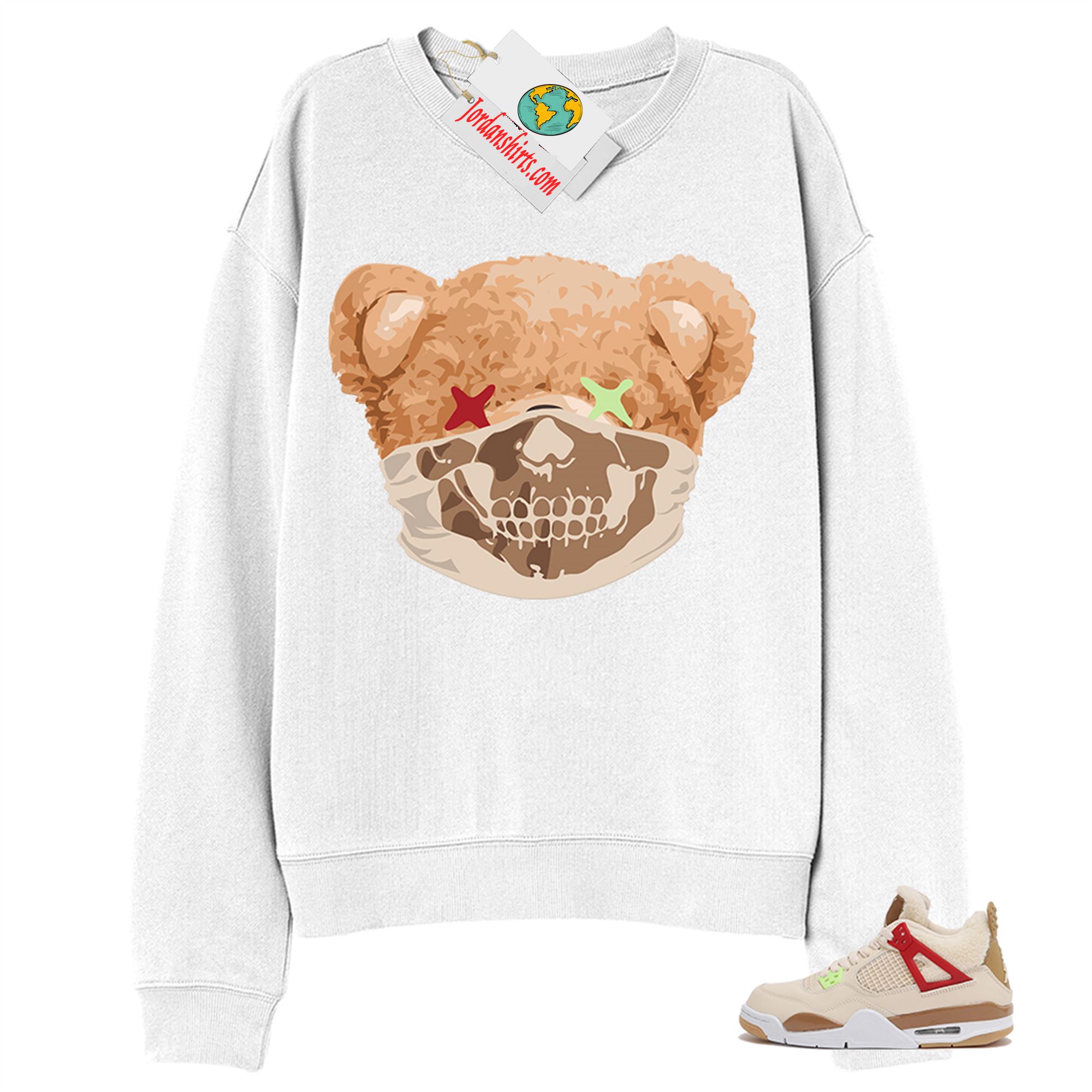 Jordan 4 Sweatshirt, Teddy Bear Skull Bandana White Sweatshirt Air Jordan 4 Wild Things 4s Size Up To 5xl