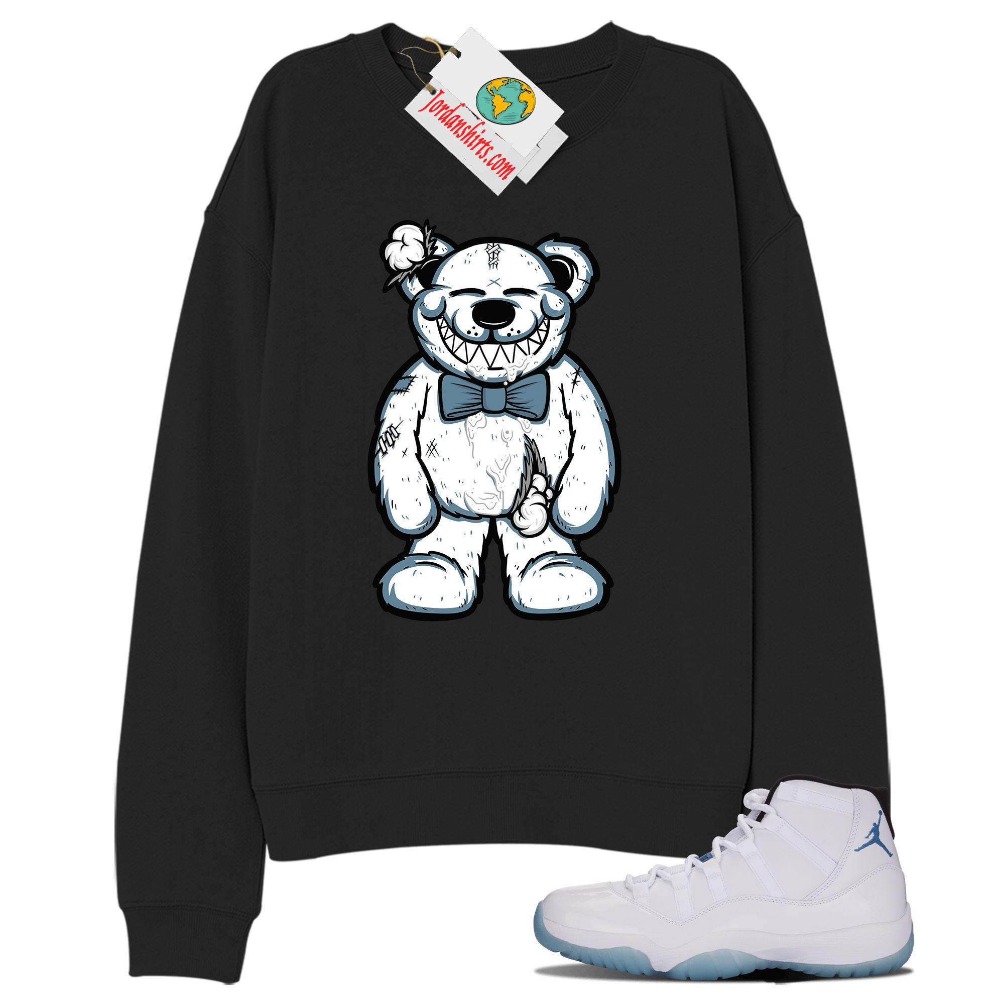 Jordan 11 Sweatshirt, Teddy Bear Smile Black Sweatshirt Air Jordan 11 Legend Blue 11s Size Up To 5xl