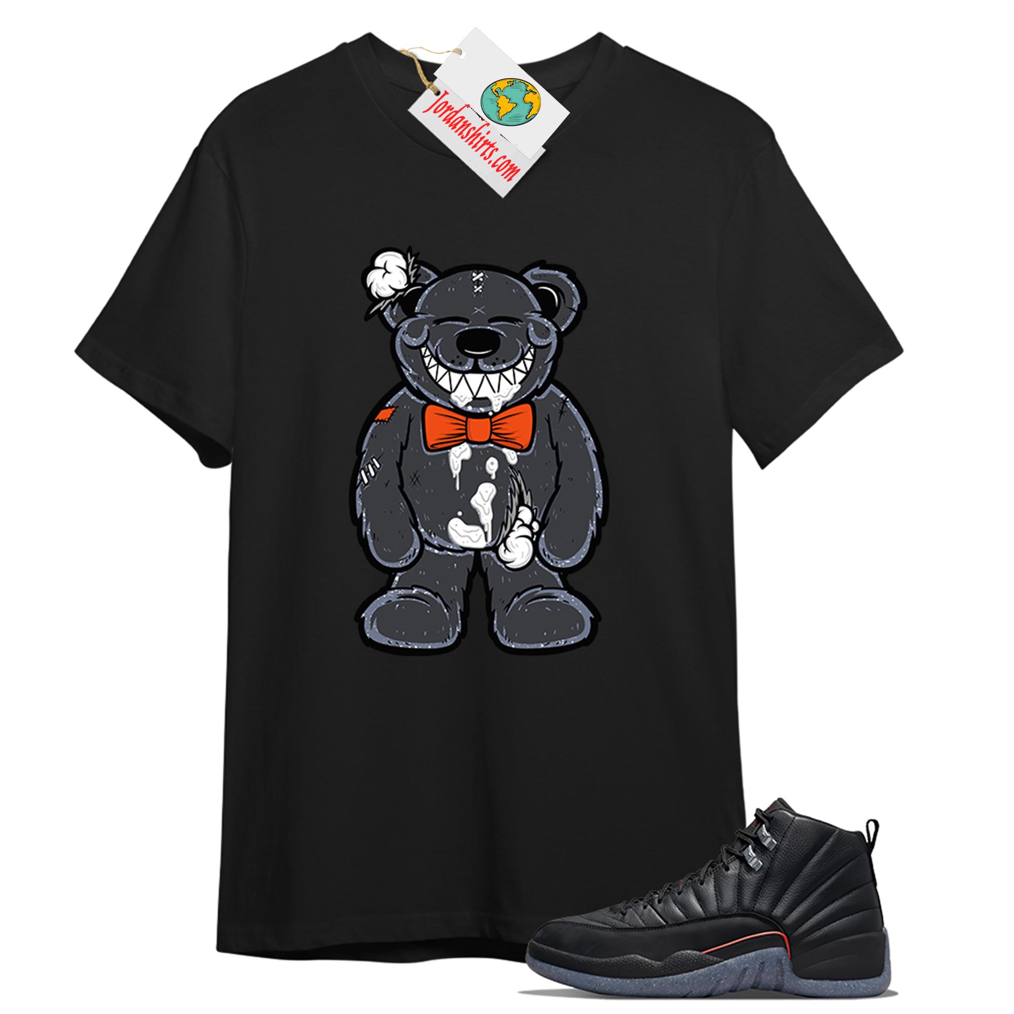 Jordan 12 Shirt, Teddy Bear Smile Black T-shirt Air Jordan 12 Utility Grind 12s Full Size Up To 5xl