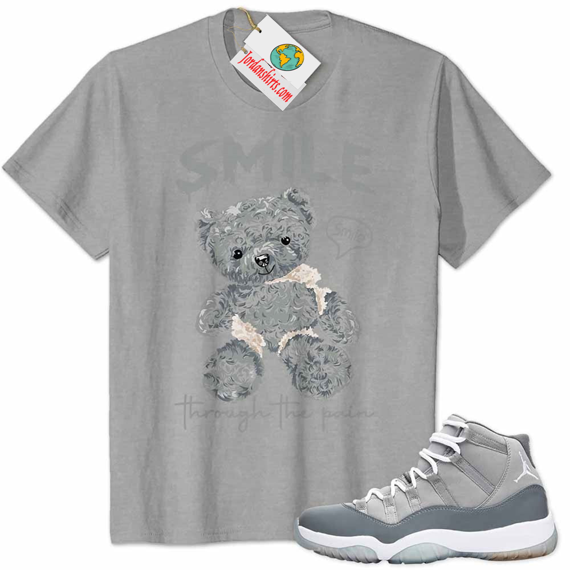 Jordan 11 Shirt, Teddy Bear Smile Pain Grey Air Jordan 11 Cool Grey 11s Full Size Up To 5xl