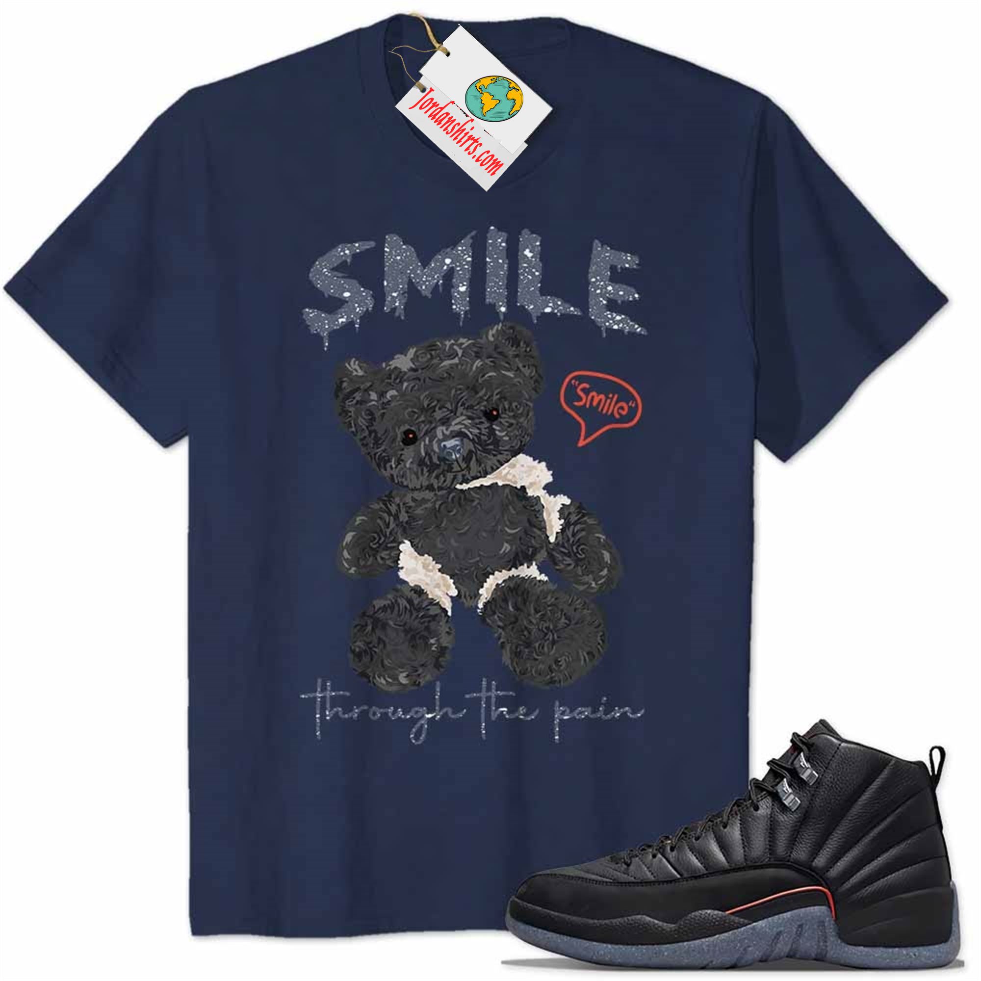 Jordan 12 Shirt, Teddy Bear Smile Pain Navy Air Jordan 12 Utility Grind 12s Plus Size Up To 5xl