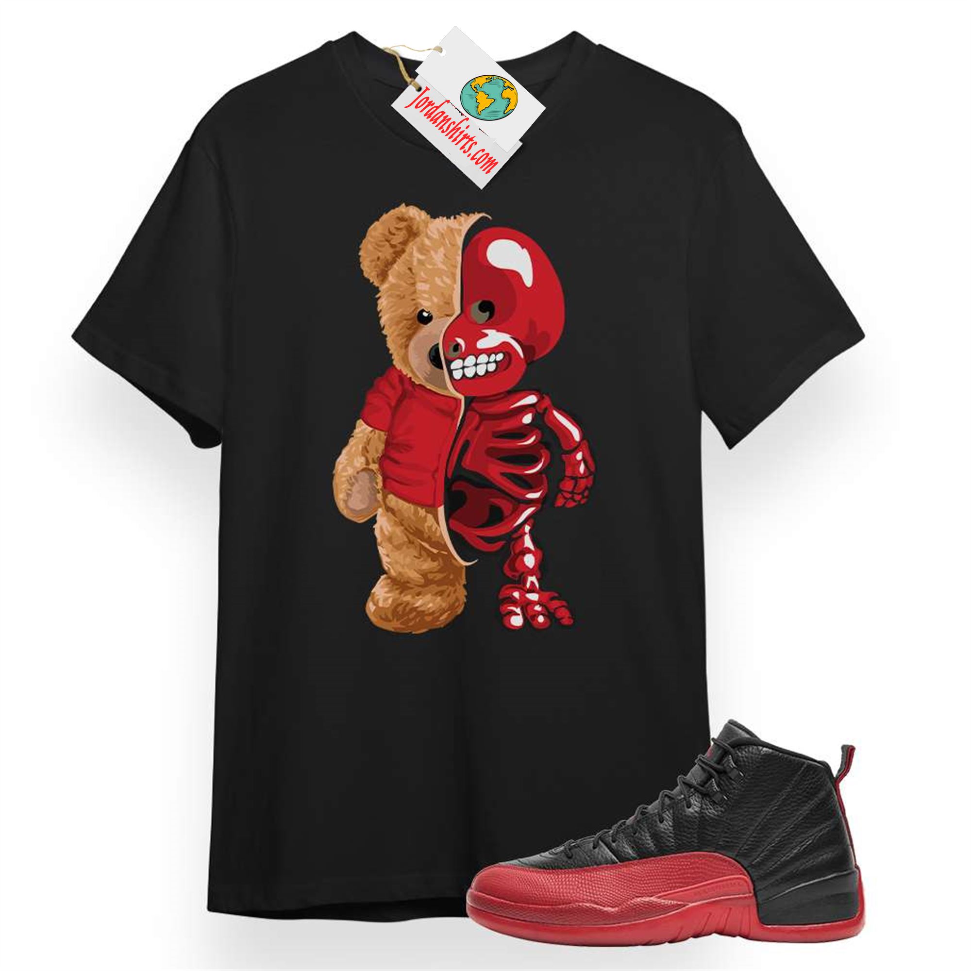 Jordan 12 Shirt, Teddy Bear Terminator Black T-shirt Air Jordan 12 Flu Game 12s Size Up To 5xl