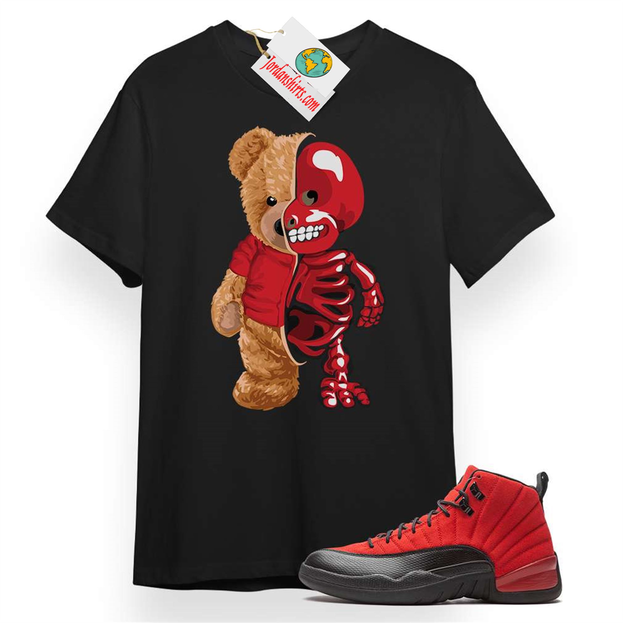 Jordan 12 Shirt, Teddy Bear Terminator Black T-shirt Air Jordan 12 Reverse Flu Game 12s Size Up To 5xl