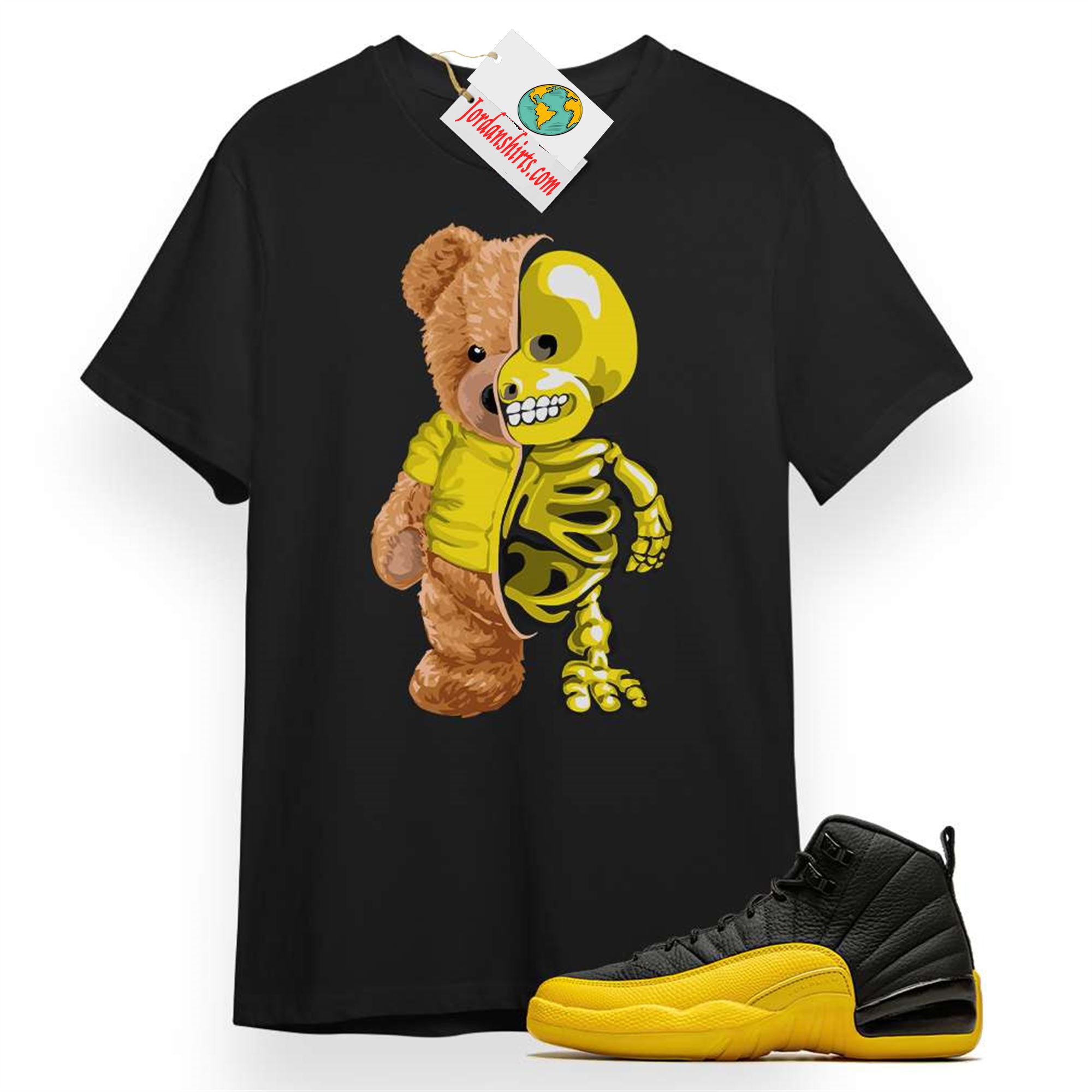 Jordan 12 Shirt, Teddy Bear Terminator Black T-shirt Air Jordan 12 University Gold 12s Plus Size Up To 5xl