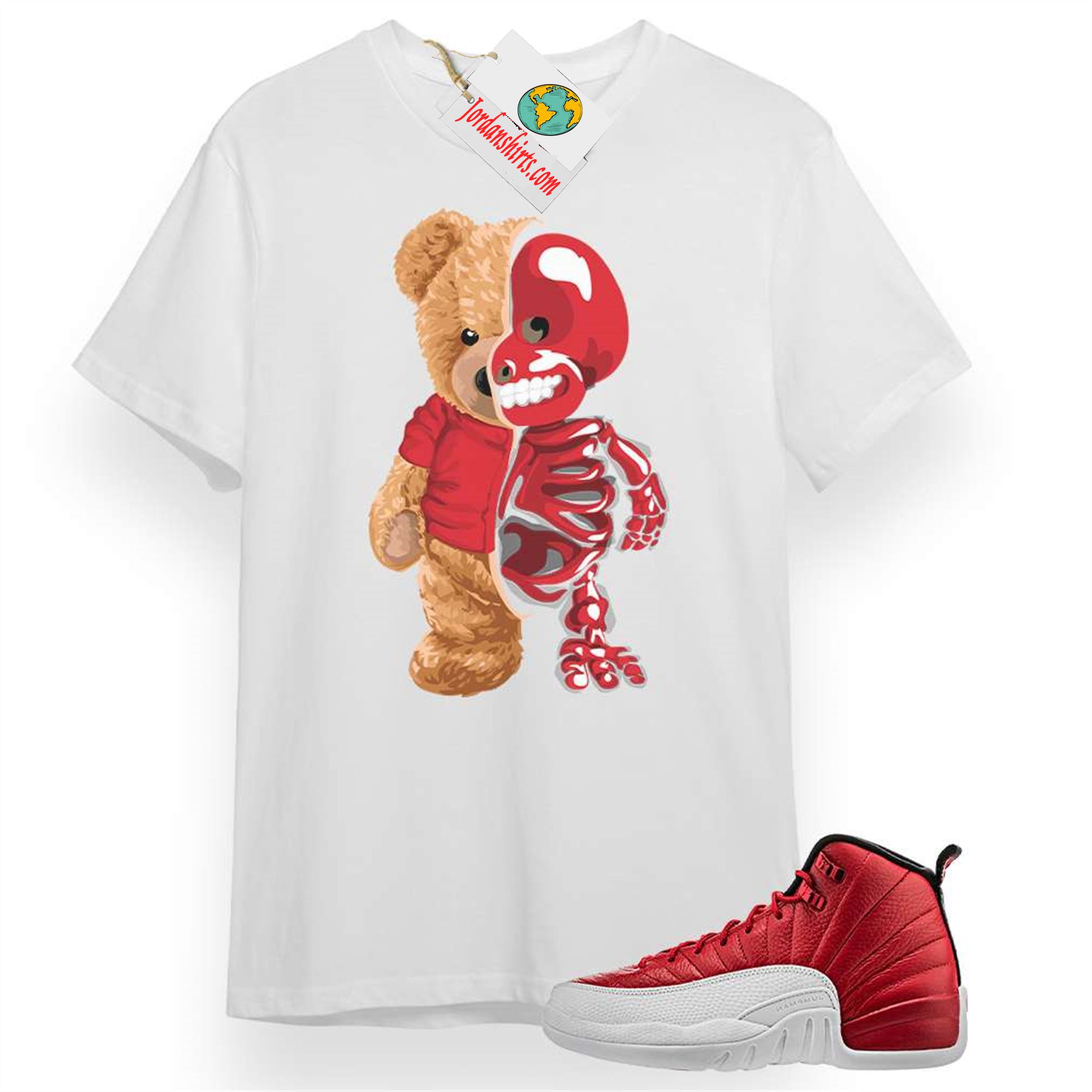 Jordan 12 Shirt, Teddy Bear Terminator White T-shirt Air Jordan 12 Gym Red 12s Full Size Up To 5xl