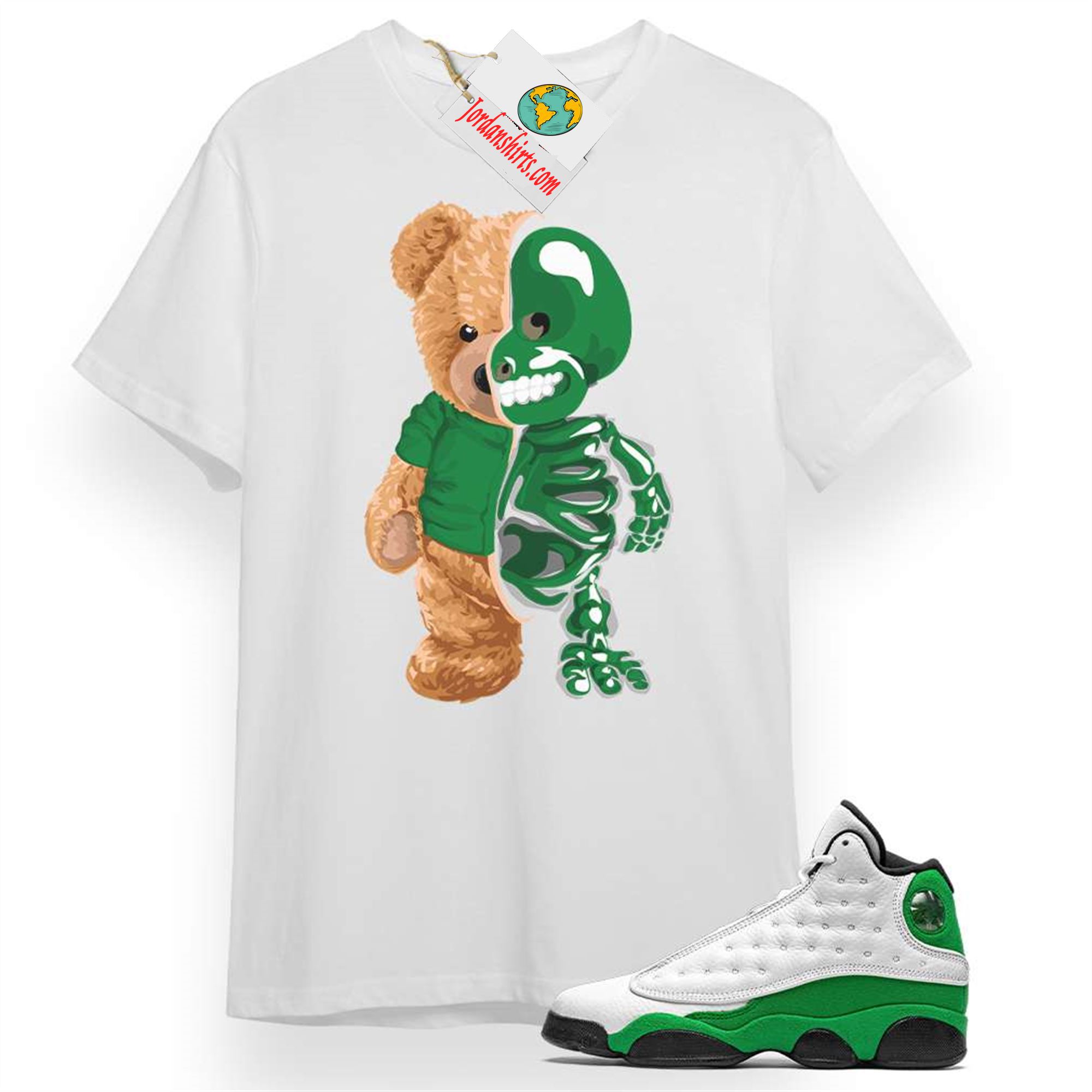Jordan 13 Shirt, Teddy Bear Terminator White T-shirt Air Jordan 13 Lucky Green 13s Plus Size Up To 5xl