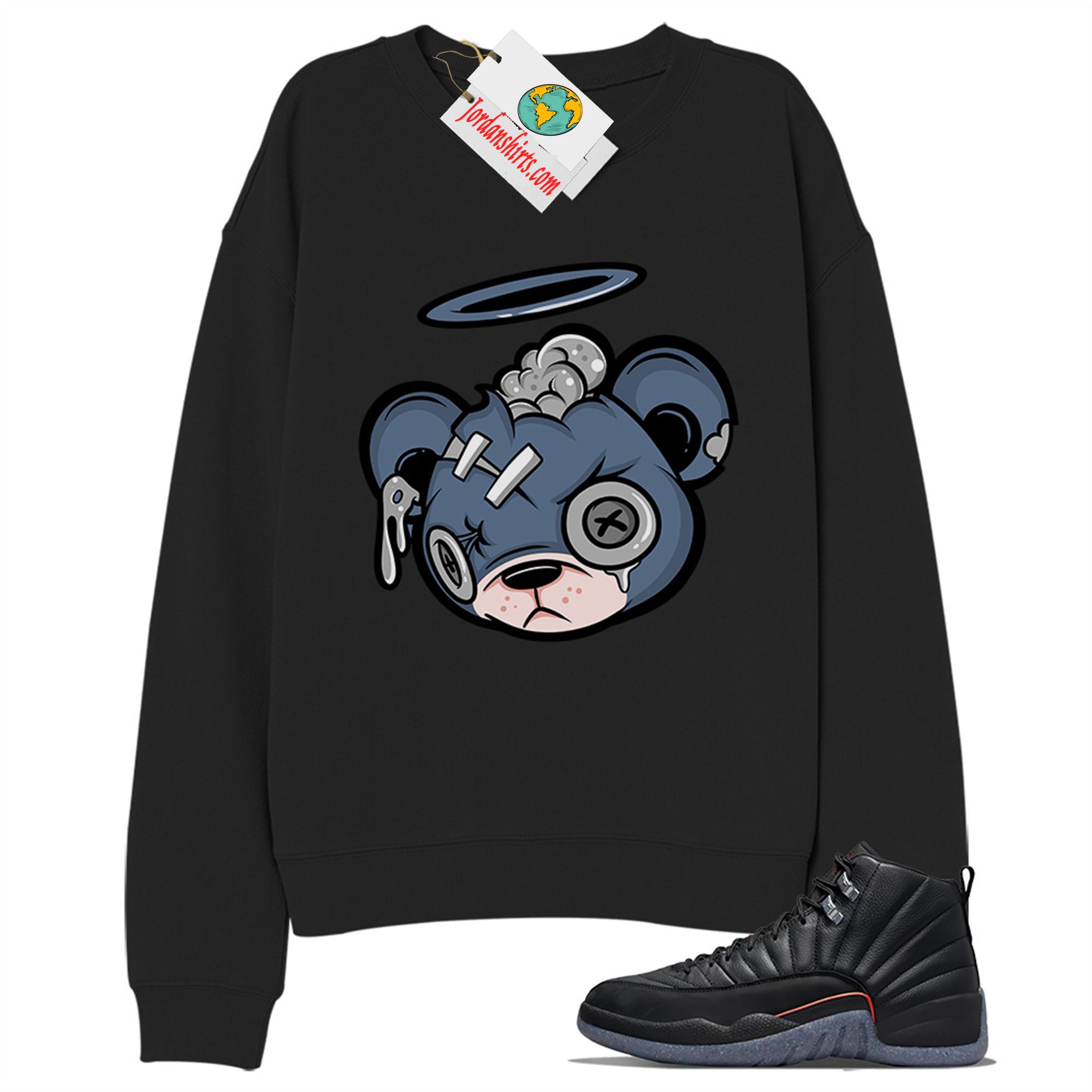 Jordan 12 Sweatshirt, Teddy Bear With Angel Ring Black Sweatshirt Air Jordan 12 Utility Grind 12s Size Up To 5xl