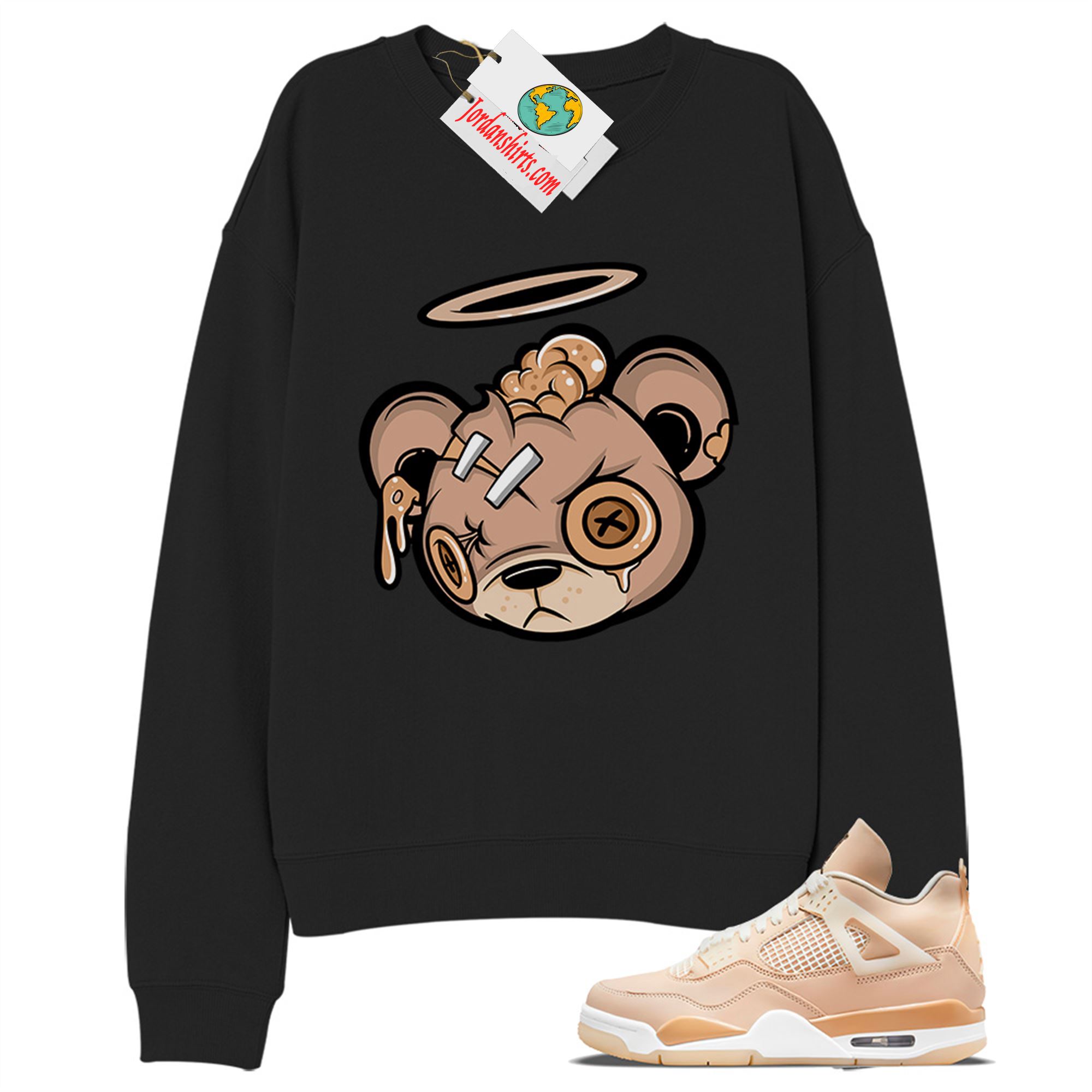 Jordan 4 Sweatshirt, Teddy Bear With Angel Ring Black Sweatshirt Air Jordan 4 Shimmer 4s Full Size Up To 5xl