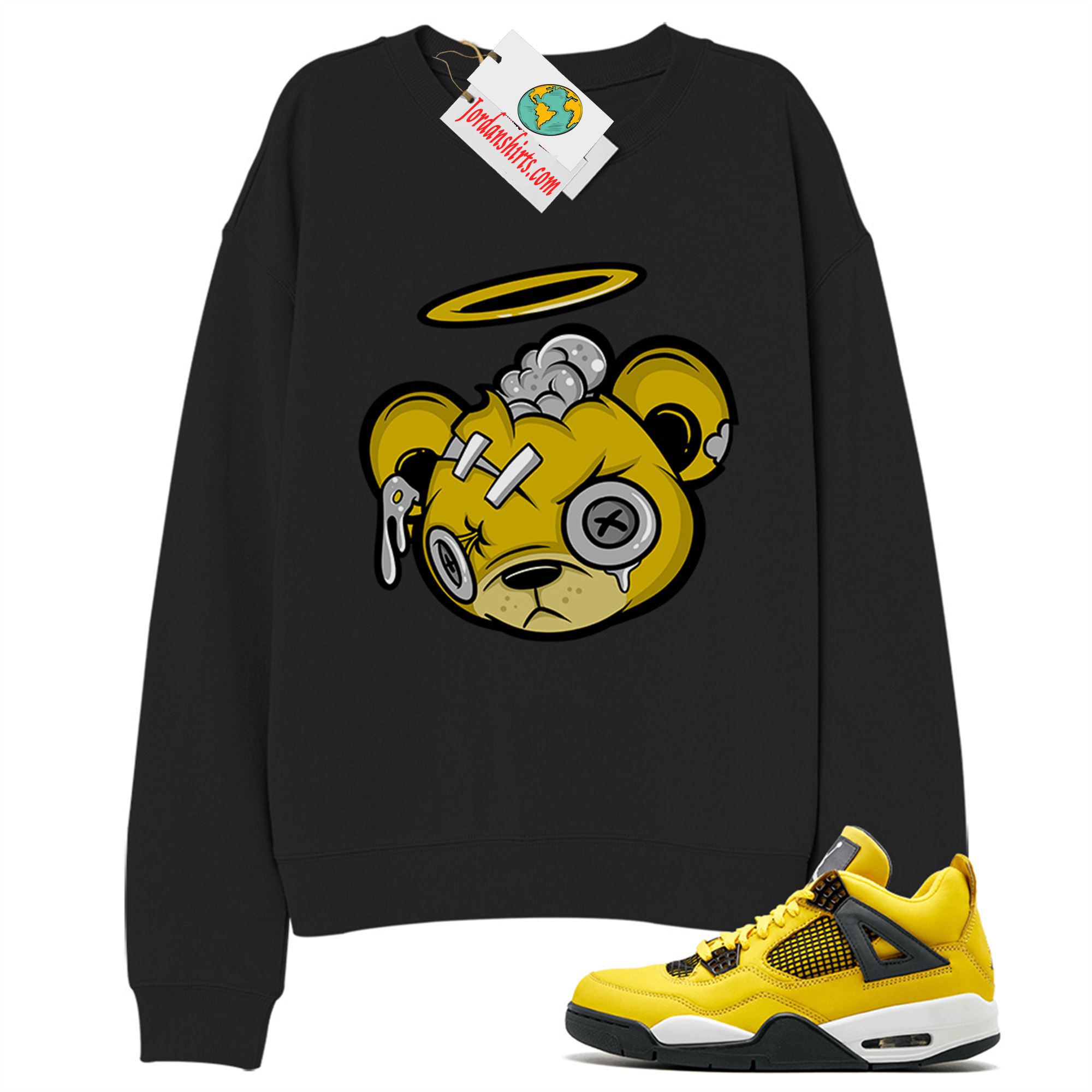 Jordan 4 Sweatshirt, Teddy Bear With Angel Ring Black Sweatshirt Air Jordan 4 Tour Yellowlightning 4s Size Up To 5xl