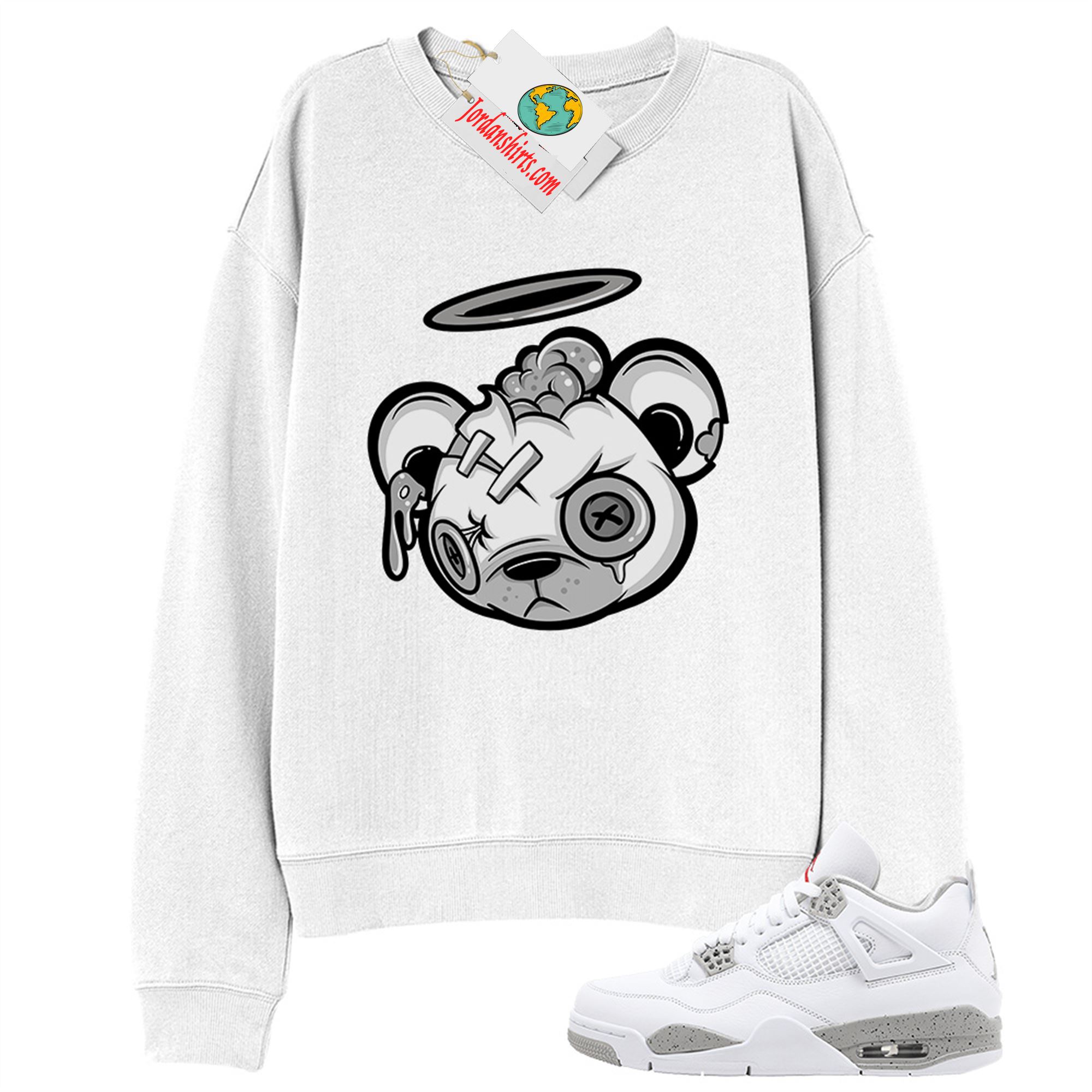 Jordan 4 Sweatshirt, Teddy Bear With Angel Ring White Sweatshirt Air Jordan 4 White Oreo 4s Size Up To 5xl