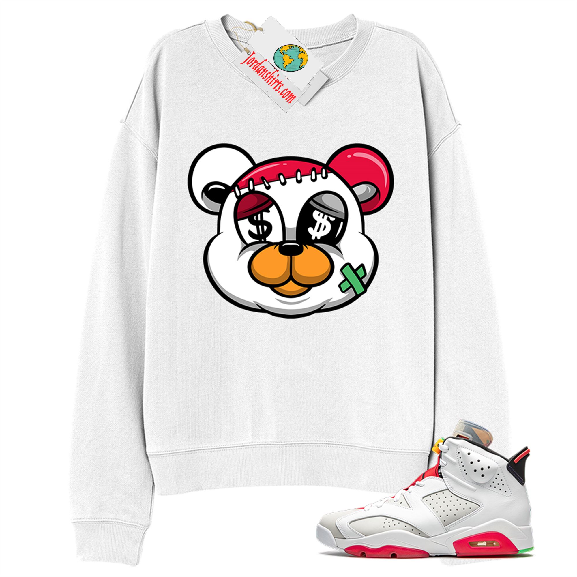 Jordan 6 Sweatshirt, Teddy With Money White Sweatshirt Air Jordan 6 Hare 6s Full Size Up To 5xl