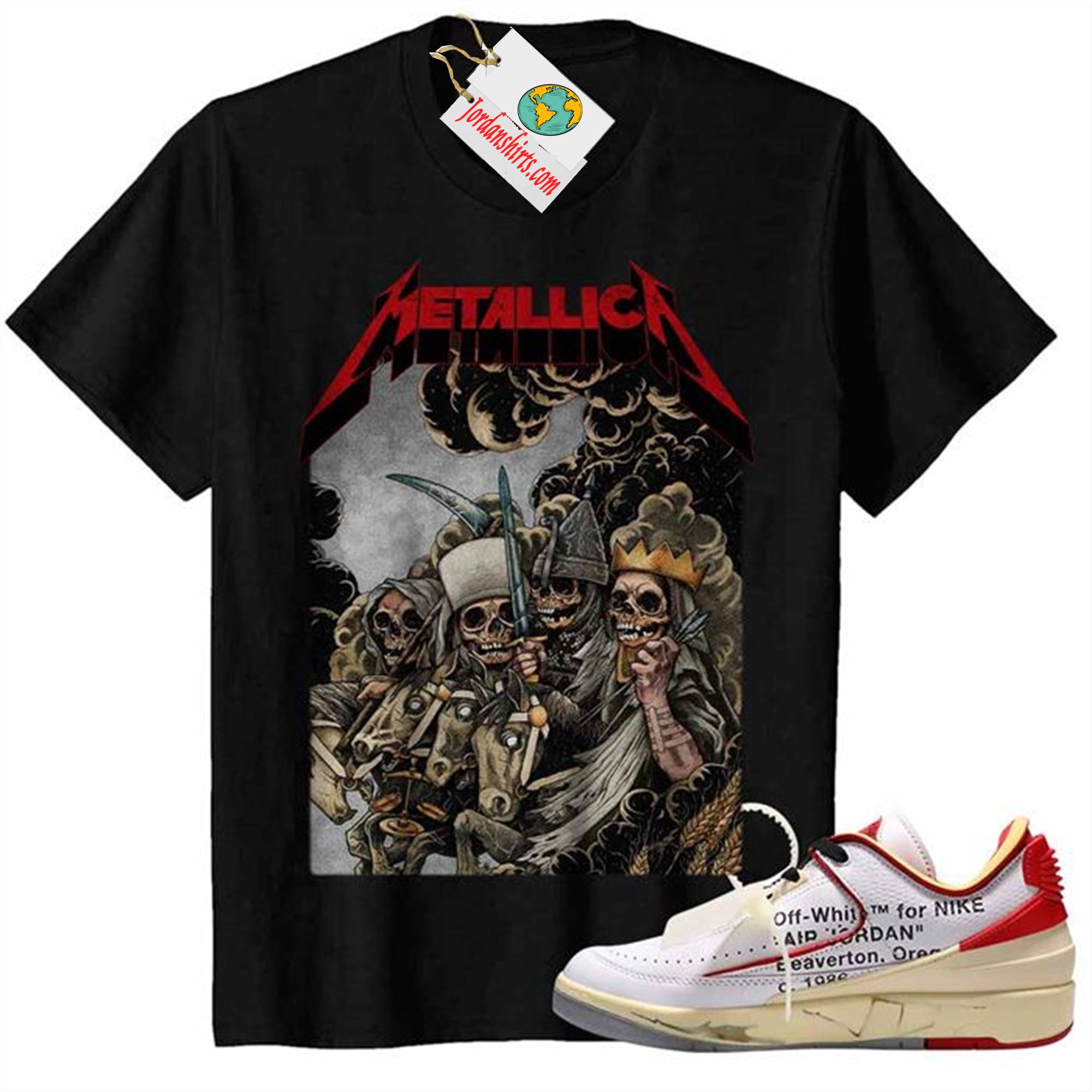 Jordan 2 Shirt, The Four Horsemen Metallica Vintage Black Air Jordan 2 Low White Red Off-white 2s Plus Size Up To 5xl