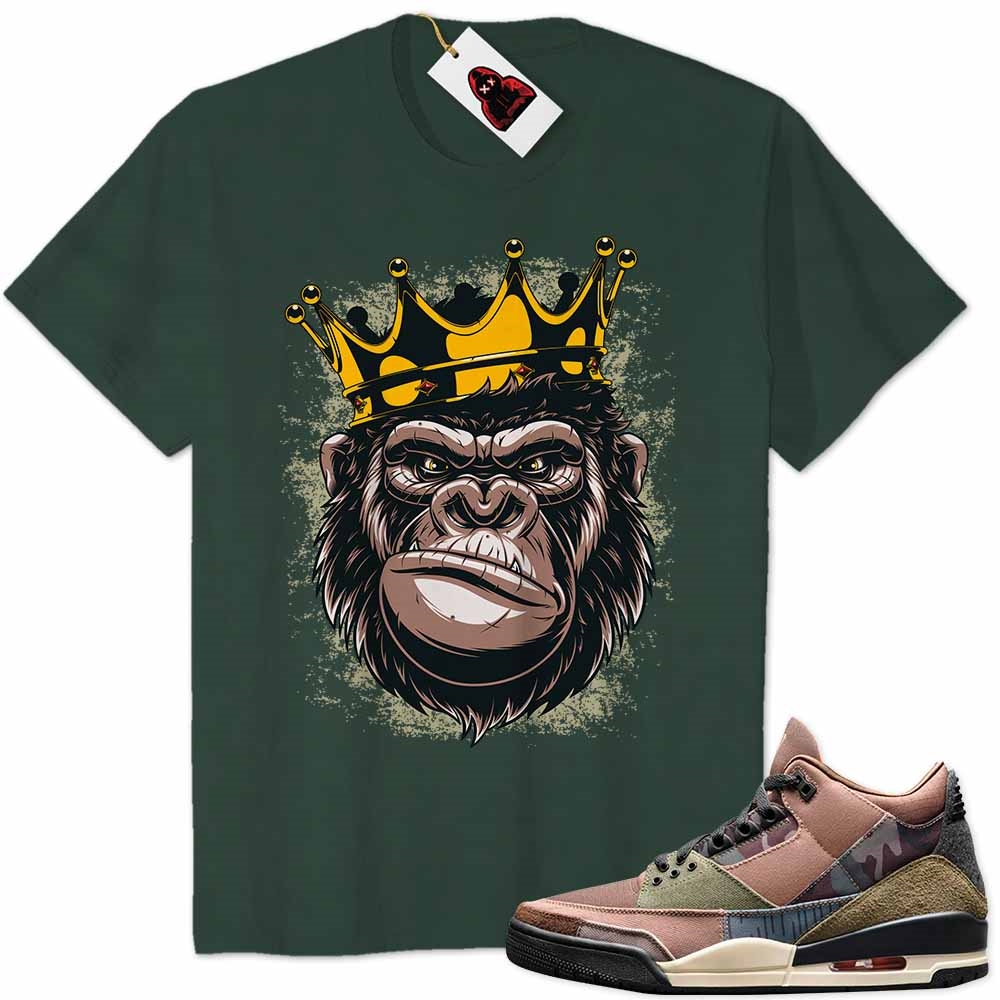 Jordan 3 Shirt, The Gorilla King With Crown Forest Air Jordan 3 Patchwork 3s Plus Size Up To 5xl