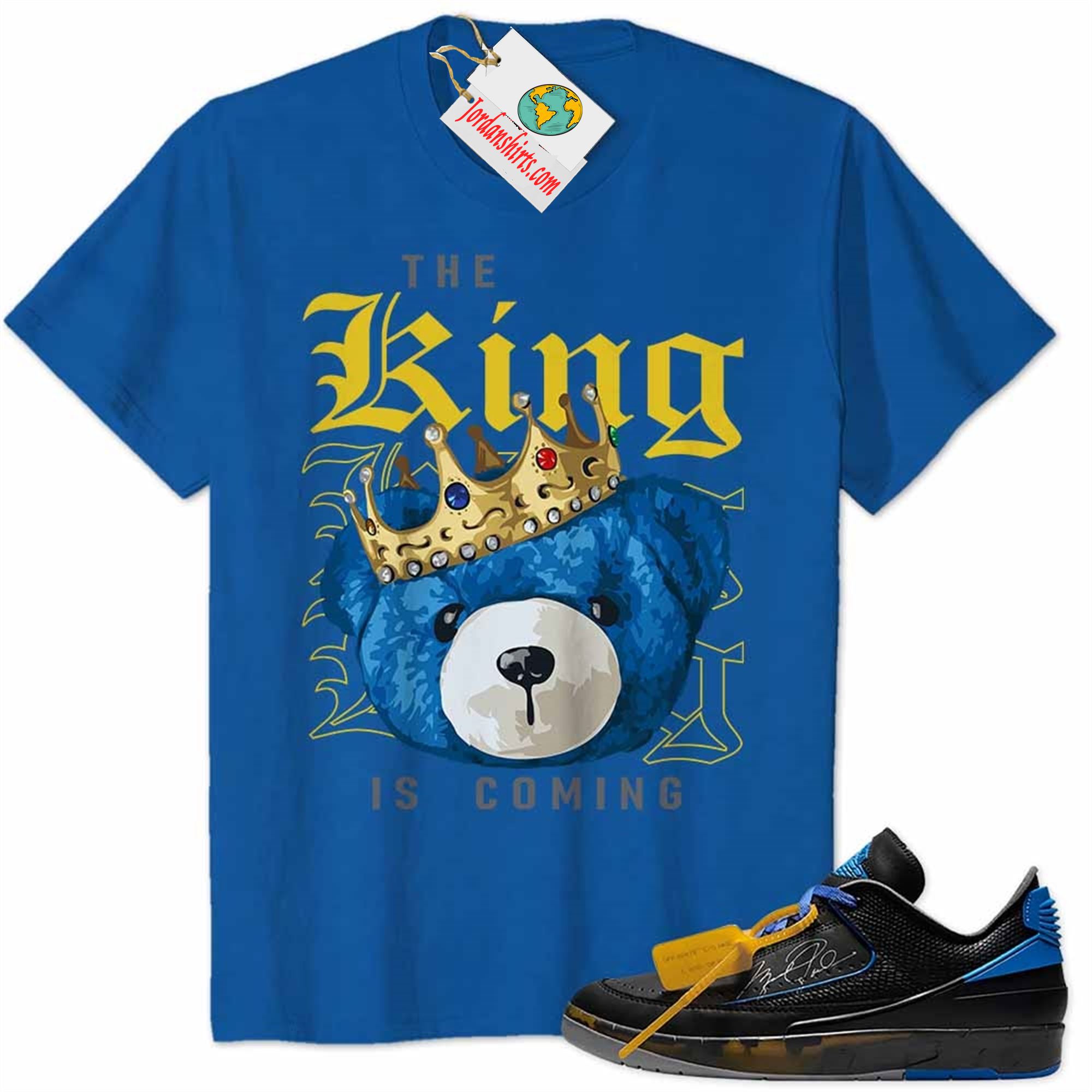 Jordan 2 Shirt, The King Teddy Bear Blue Air Jordan 2 Low X Off-white Black And Varsity Royal 2s Full Size Up To 5xl