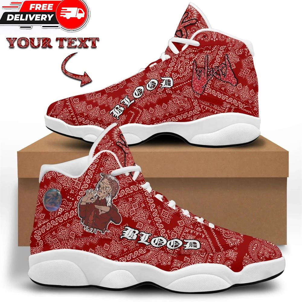 Jordan 13 Shoes, Blood Gang High Top Sneakers Red Paisley