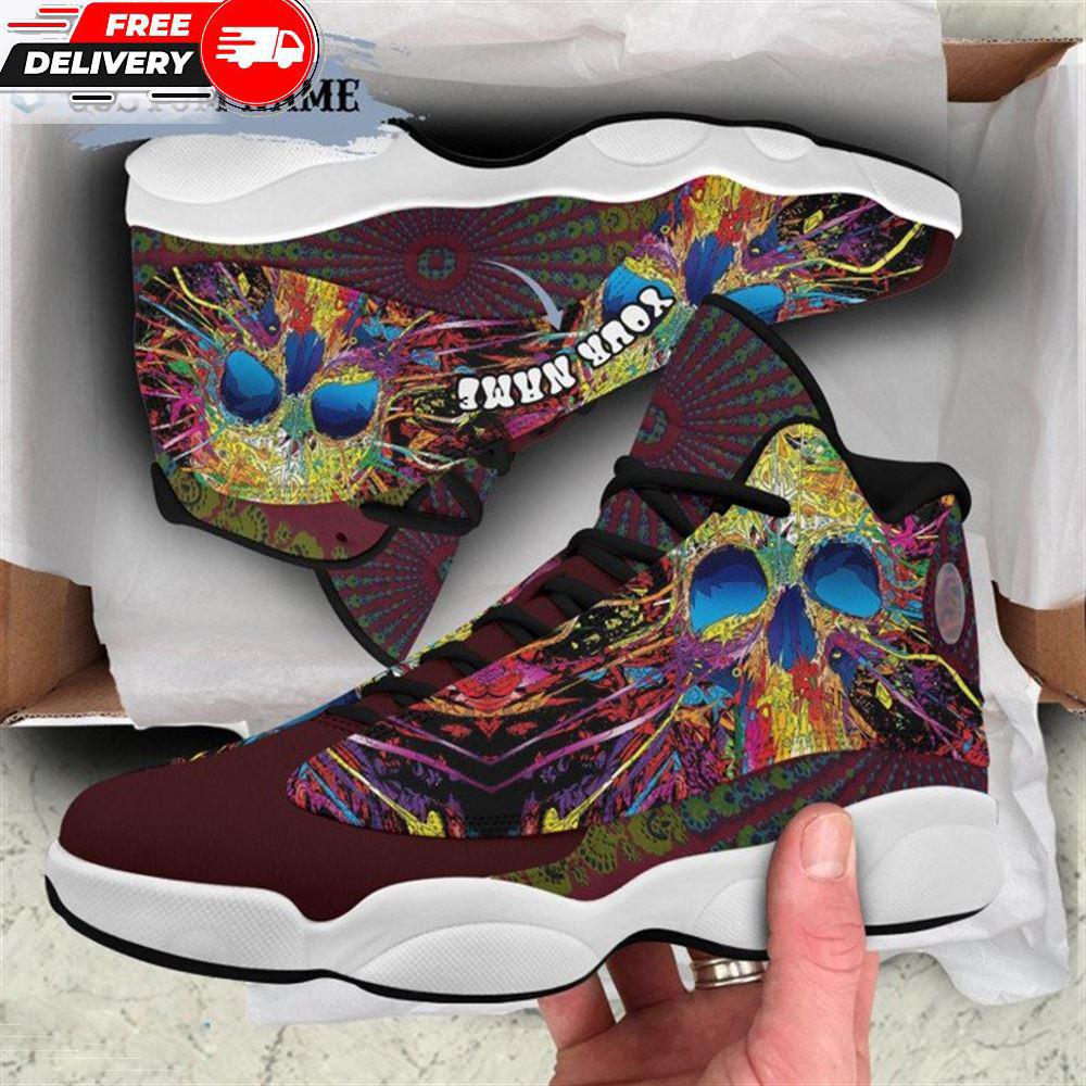 Jordan 13 Shoes, Custom Hippie Skull Sneaker J13