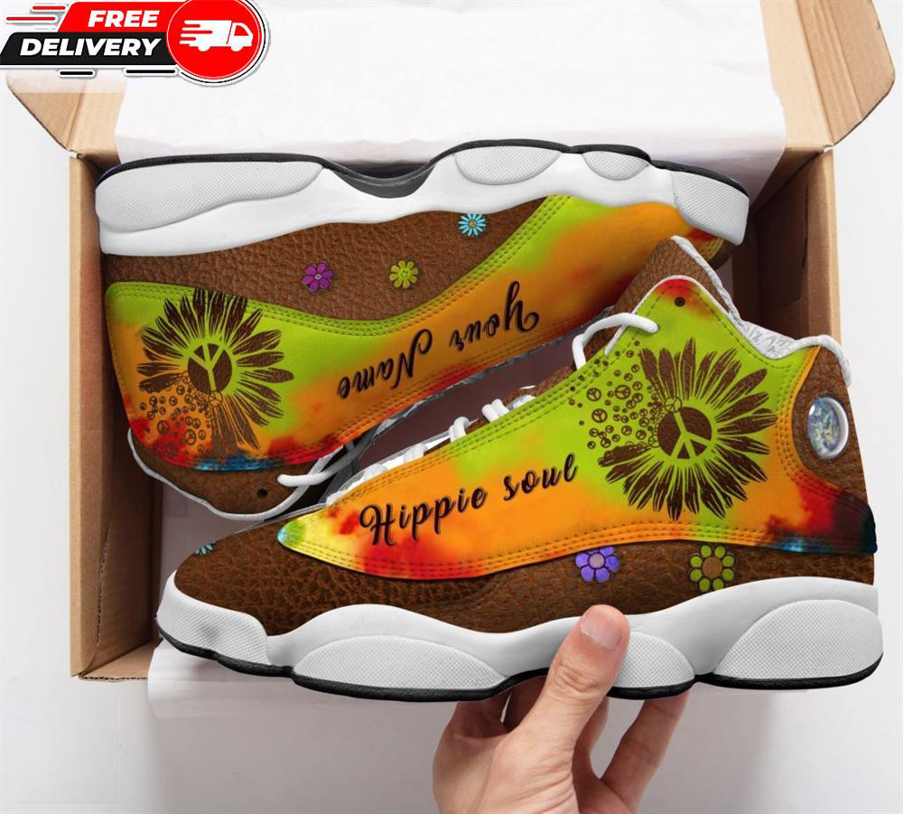 Jordan 13 Sneaker, Custom Sunflower Hippie Sould Sneaker J13