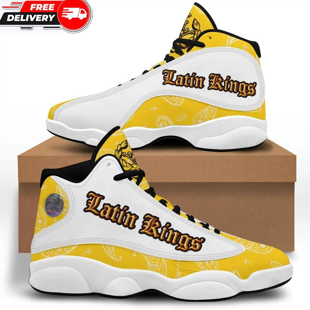 Jd 13 Shoes, Latin Kings Gang High Top Sneakers Yellow Bandana Pattern