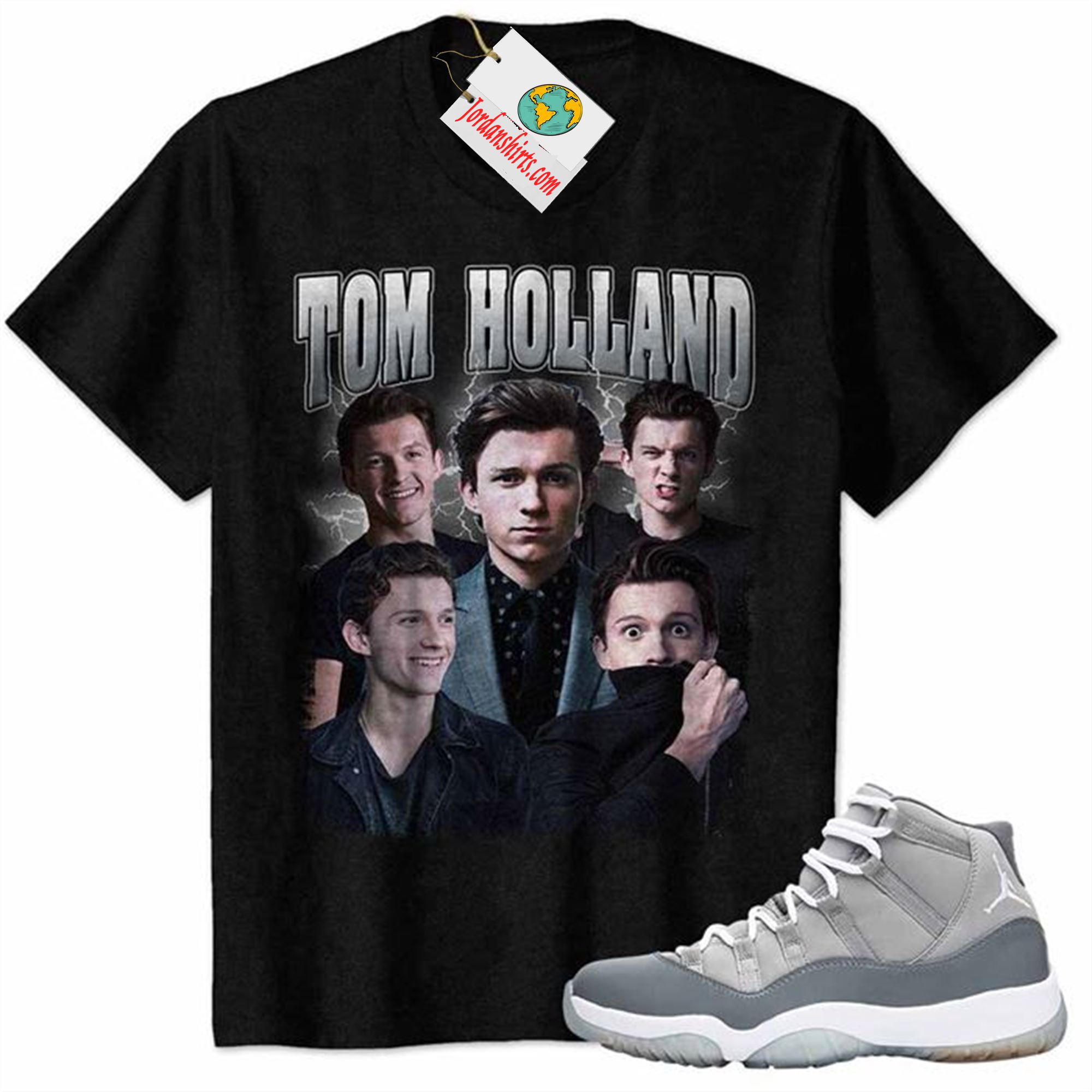 Jordan 11 Shirt, Tom Holland Spider-man No Way Home Marvel Black Air Jordan 11 Cool Grey 11s Full Size Up To 5xl
