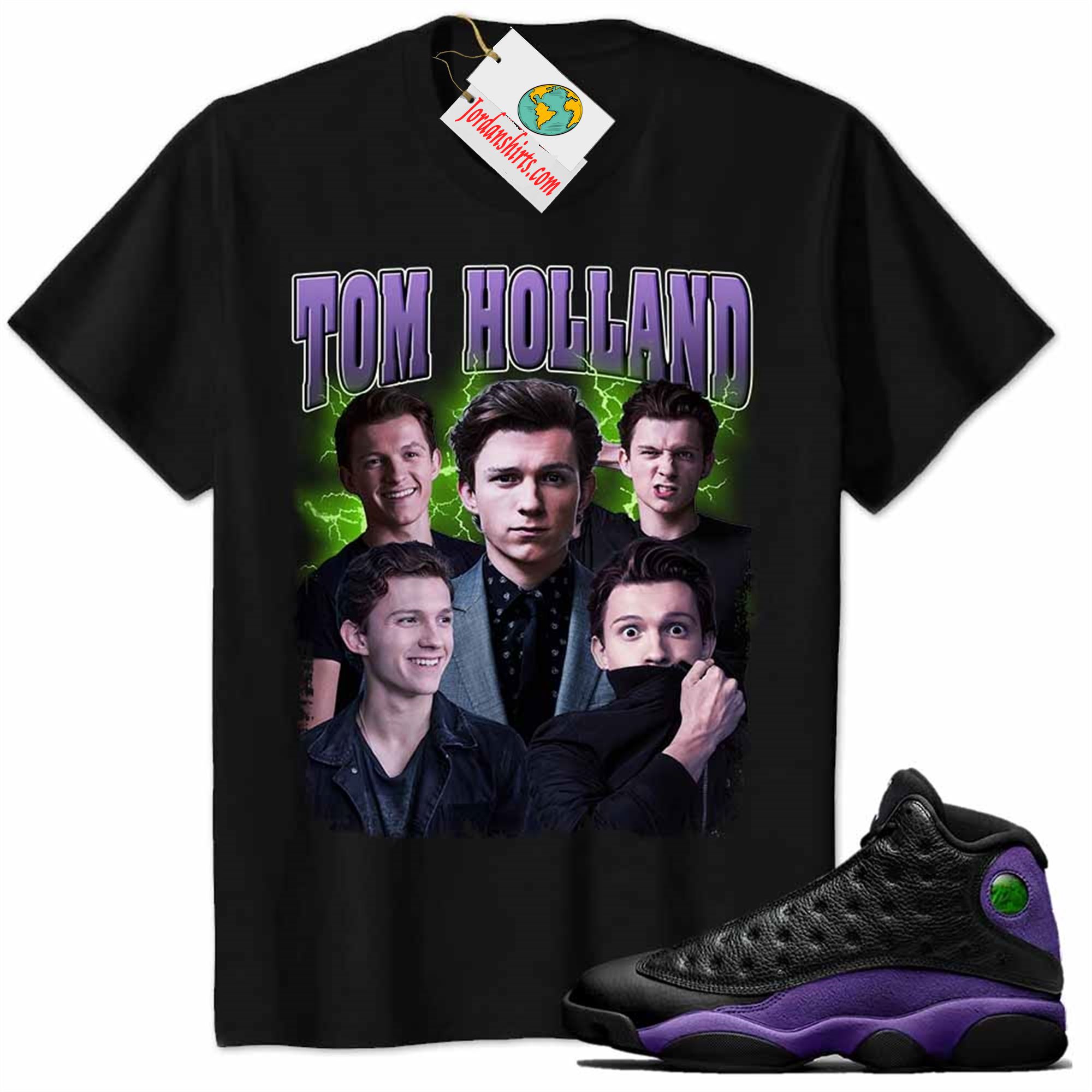 Jordan 13 Shirt, Tom Holland Spider-man No Way Home Marvel Black Air Jordan 13 Court Purple 13s Full Size Up To 5xl