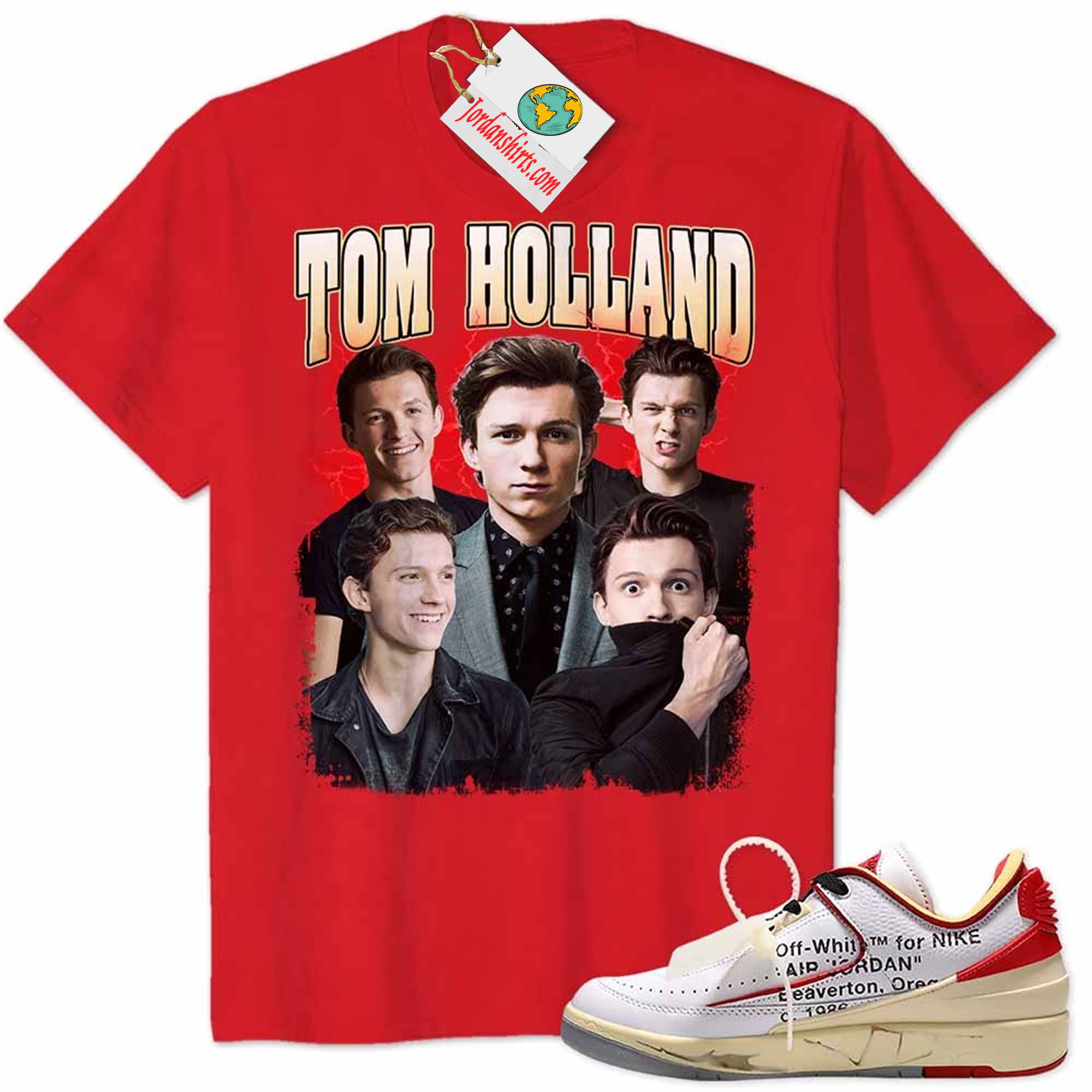 Jordan 2 Shirt, Tom Holland Spider-man No Way Home Marvel Red Air Jordan 2 Low White Red Off-white 2s Plus Size Up To 5xl
