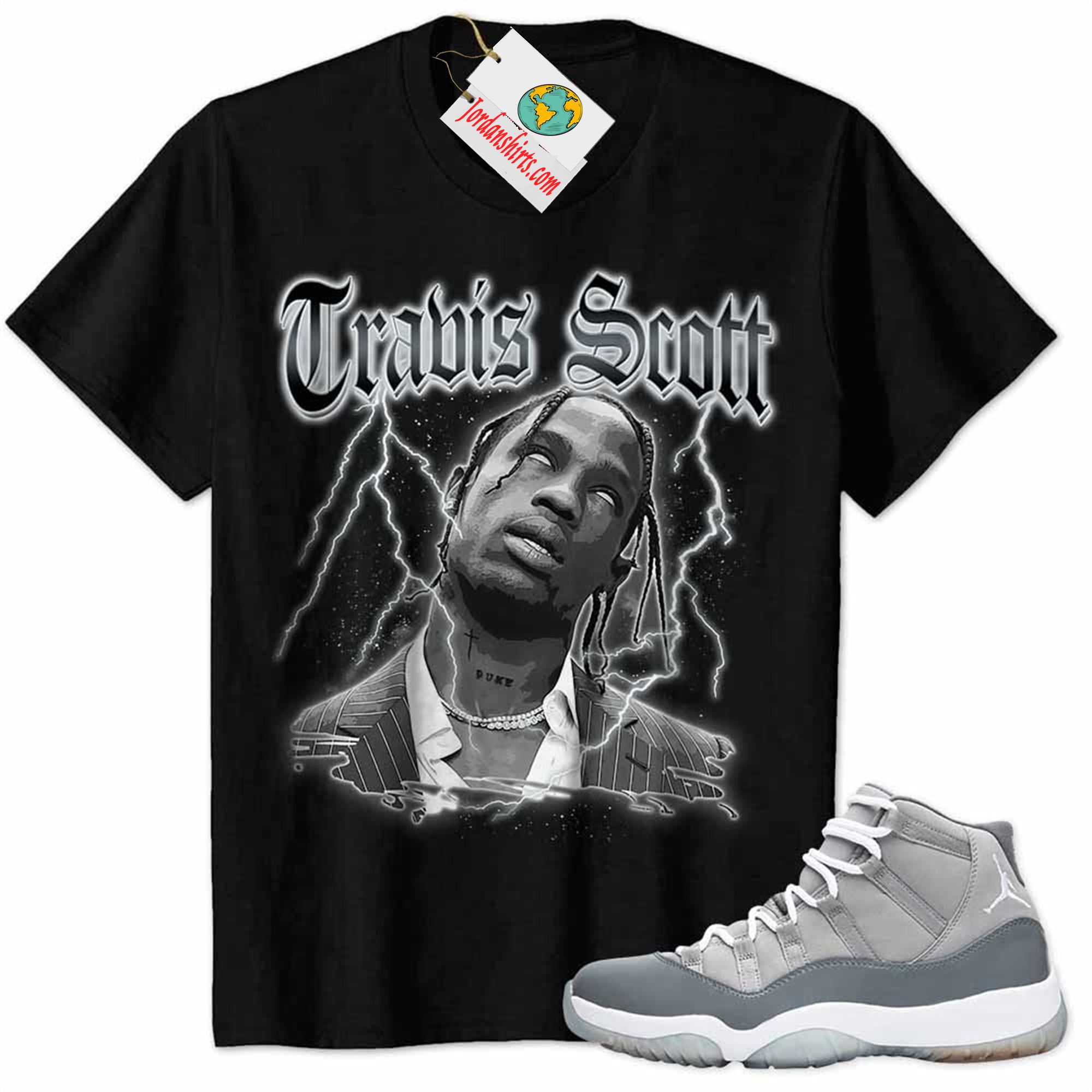 Jordan 11 Shirt, Travis Scott Graphic Black Air Jordan 11 Cool Grey 11s Full Size Up To 5xl