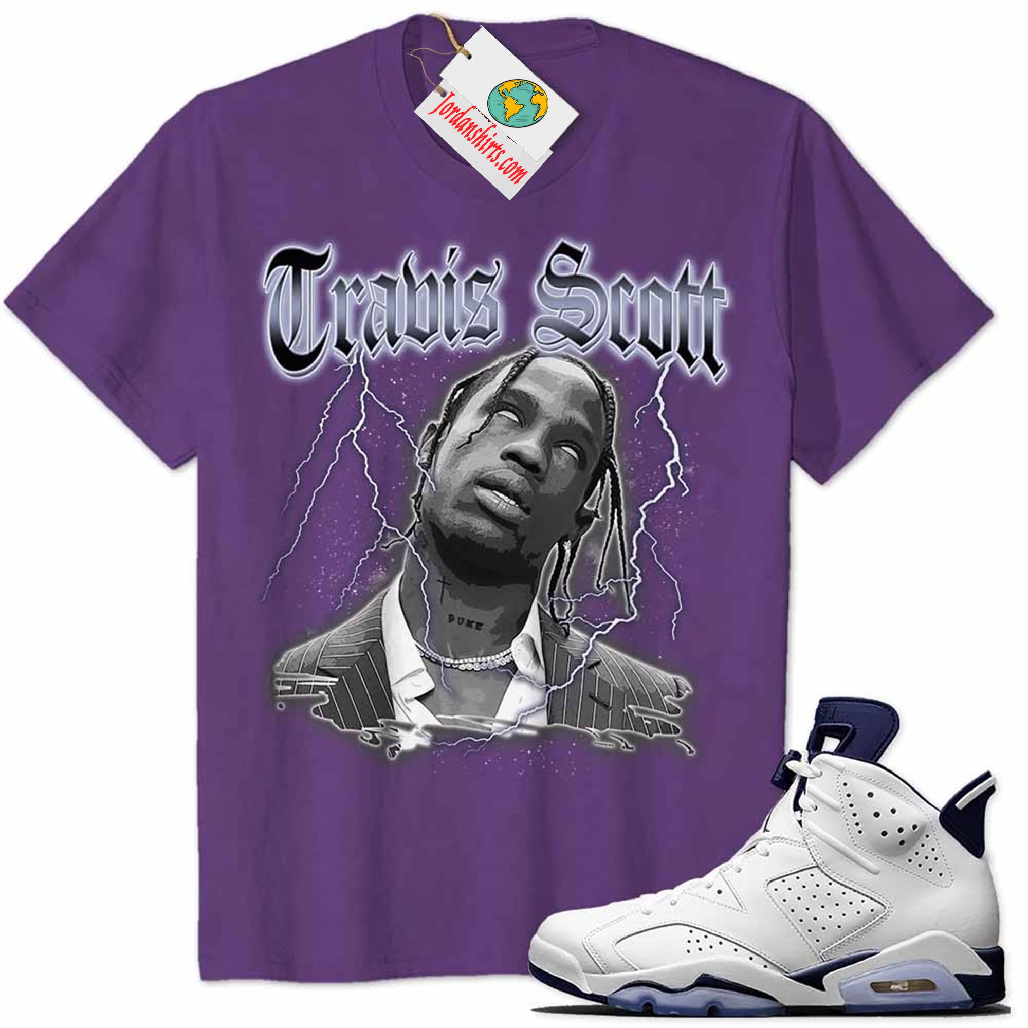 Jordan 6 Shirt, Travis Scott Graphic Purple Air Jordan 6 Midnight Navy 6s Size Up To 5xl