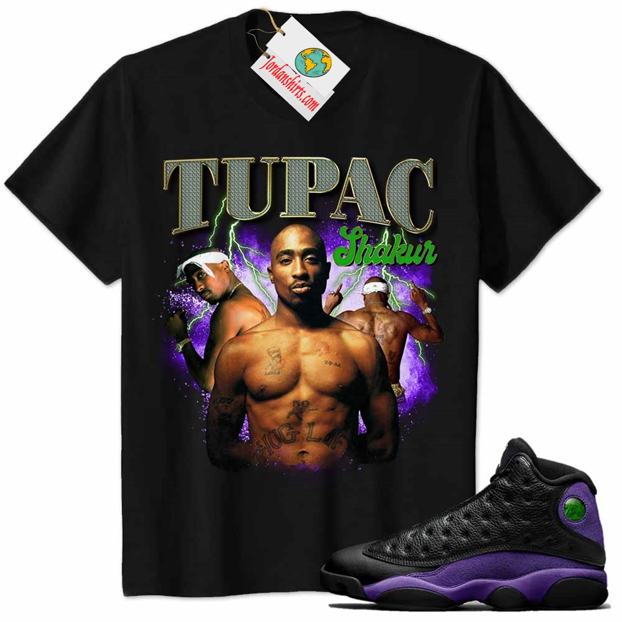 Jordan 13 Shirt, Tupac 2pac Shakur Graphic Black Air Jordan 13 Court Purple 13s Full Size Up To 5xl