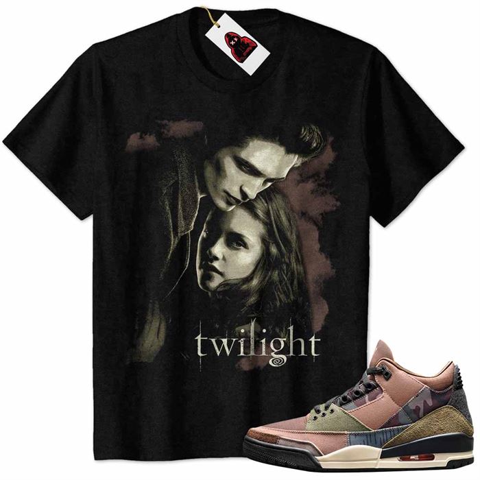 Jordan 3 Shirt, Twilight Saga Edward Cullen And Bella Swan Vintage Black Air Jordan 3 Patchwork 3s Size Up To 5xl