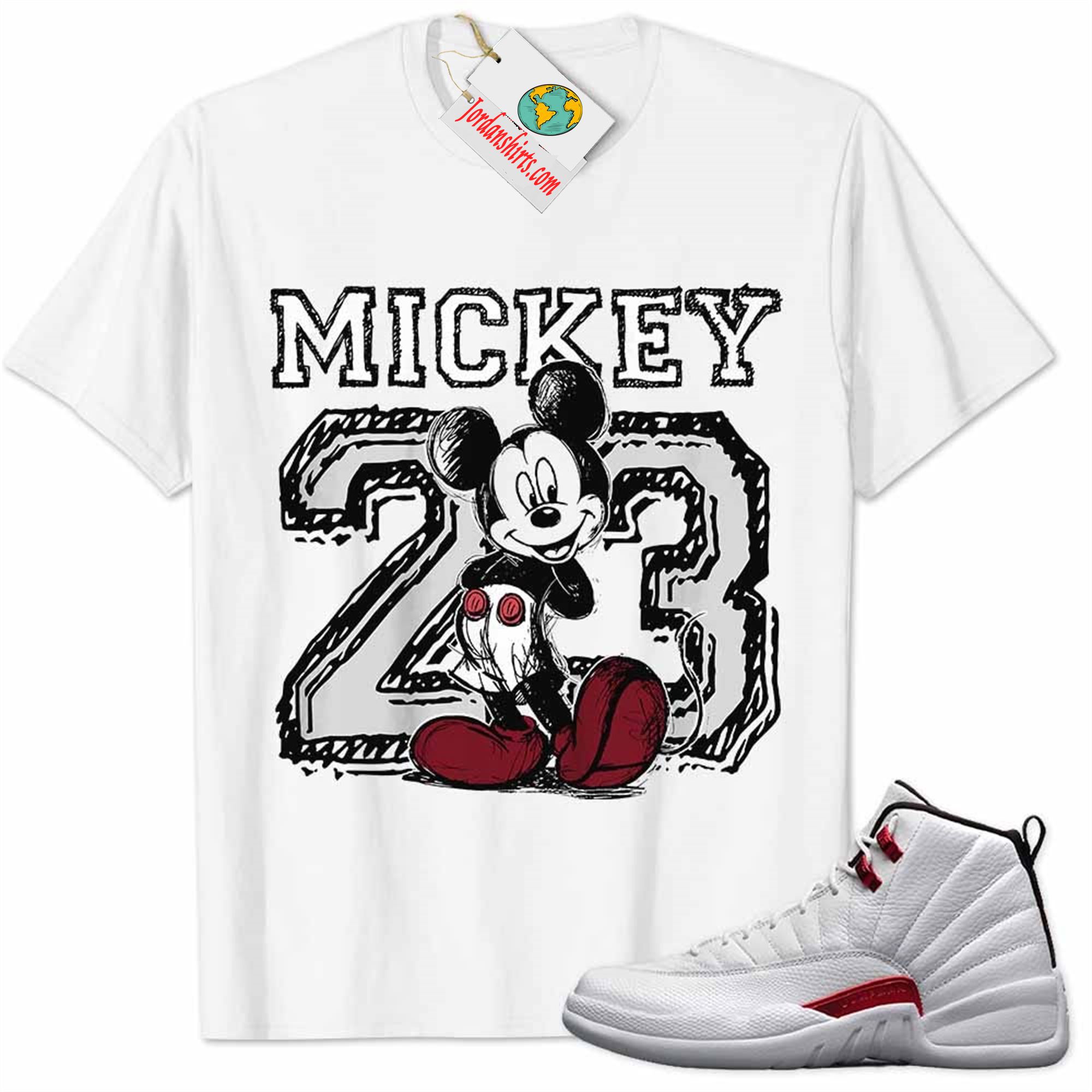 Jordan 12 Shirt, Twist 12s Shirt Mickey 23 Michael Jordan Number Draw White Full Size Up To 5xl