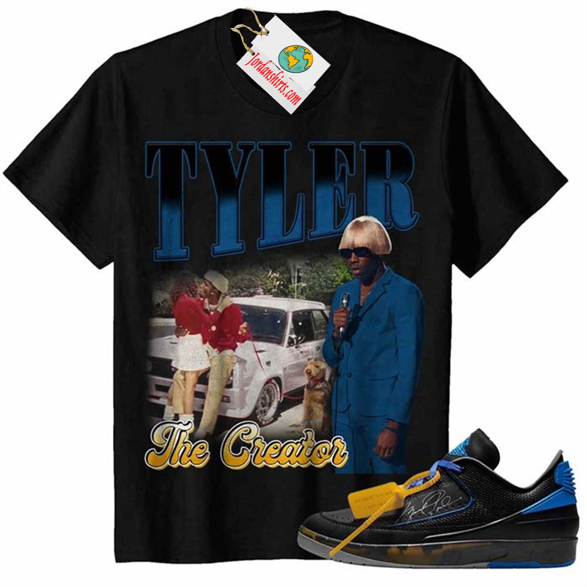 Jordan 2 Shirt, Tyler The Creator Black Air Jordan 2 Low X Off-white Black And Varsity Royal 2s Plus Size Up To 5xl