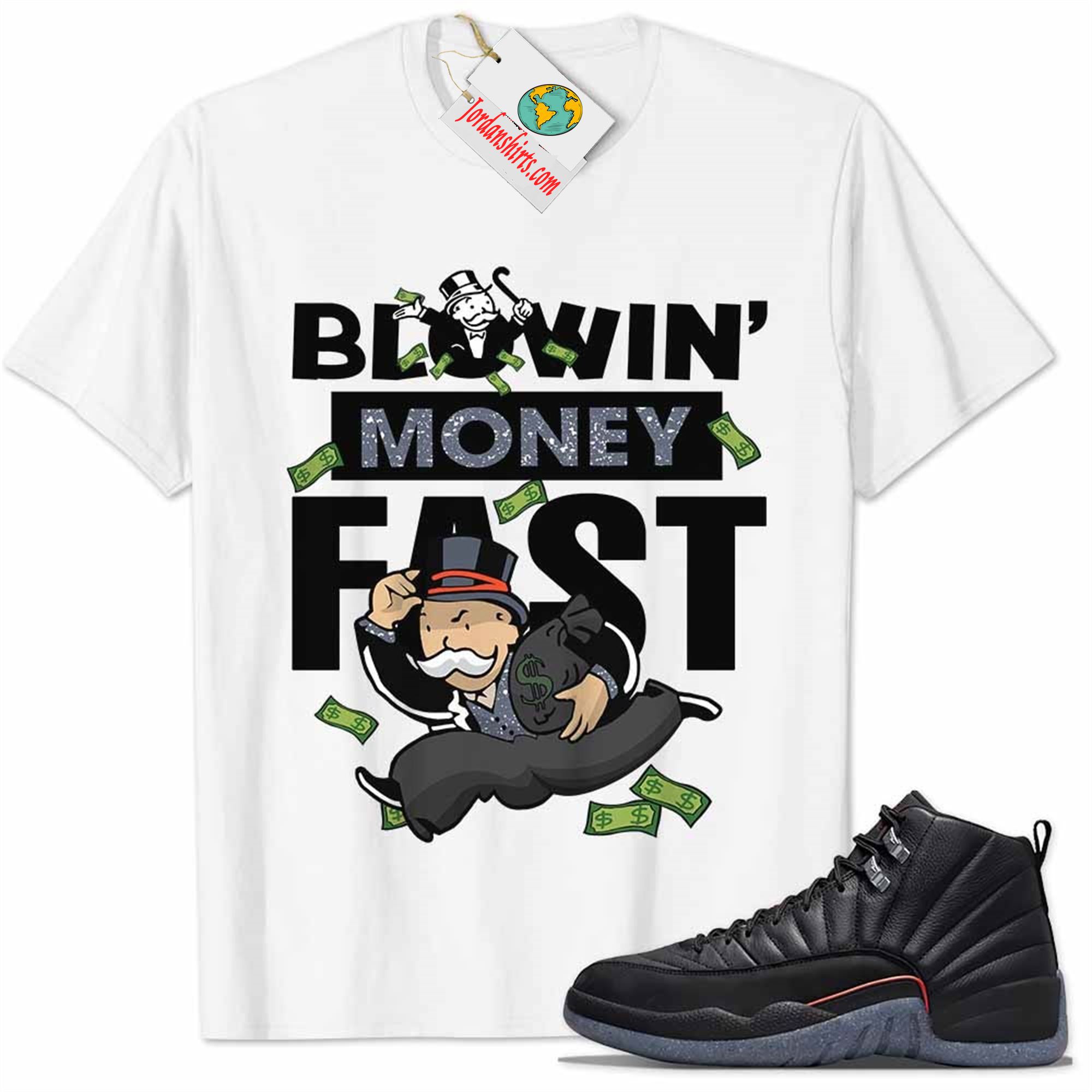 Jordan 12 Shirt, Utility Grind 12s Shirt Blowin Money Fast Mr Monopoly White Full Size Up To 5xl