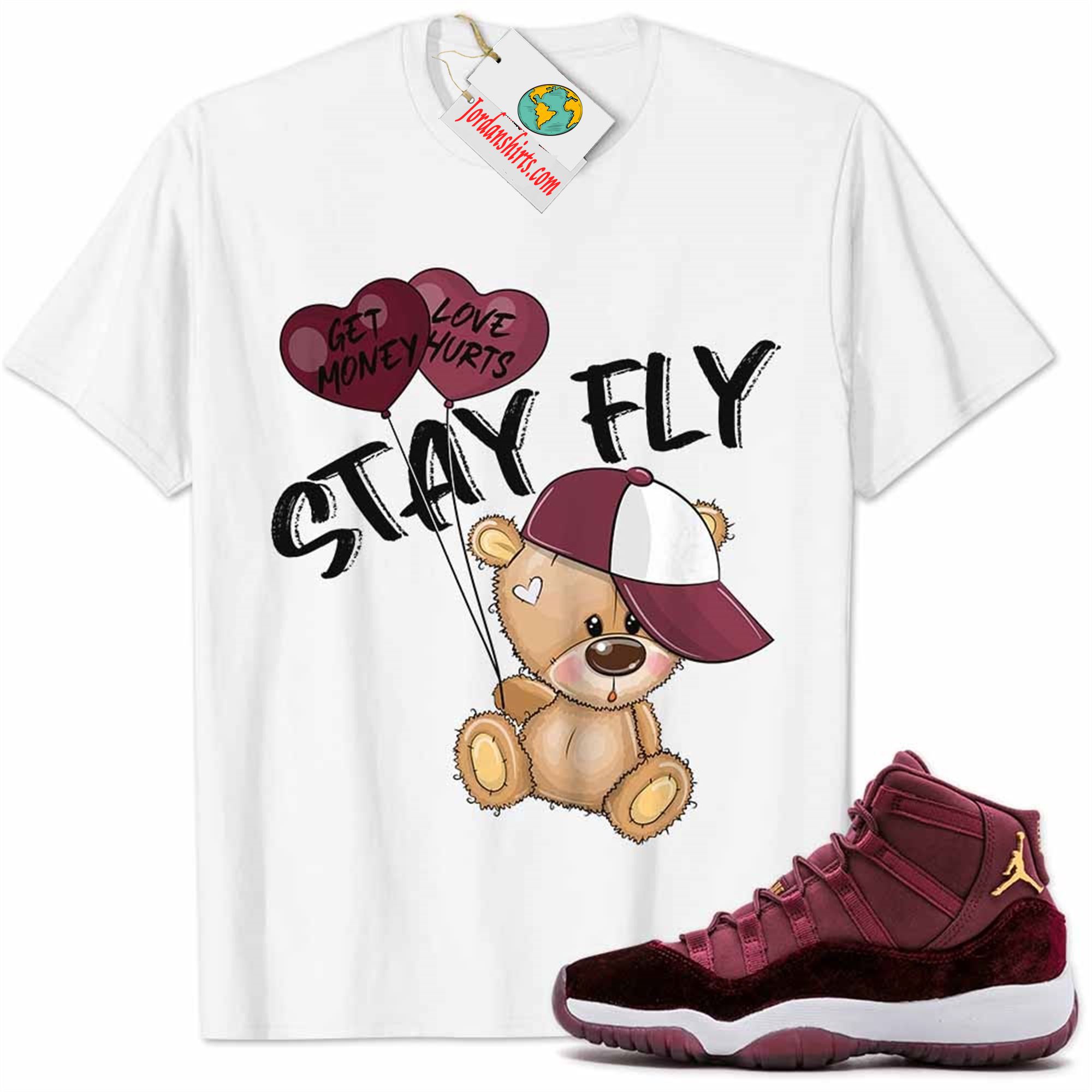Jordan 11 Shirt, Velvet 11s Shirt Cute Teddy Bear Stay Fly Get Money White Size Up To 5xl
