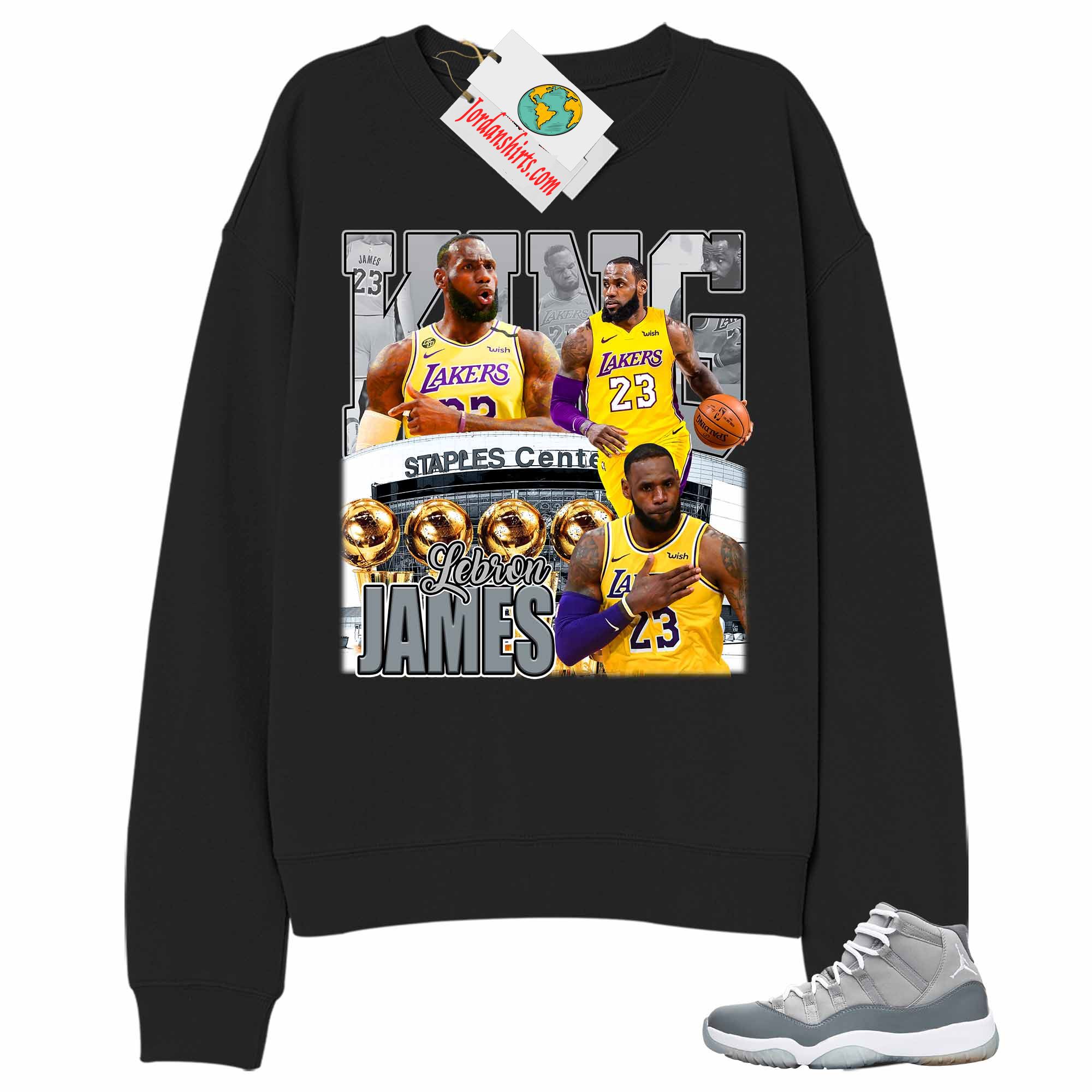 Jordan 11 Sweatshirt, Vintage Basketball Lebron James Black Sweatshirt Air Jordan 11 Cool Grey 11s Plus Size Up To 5xl