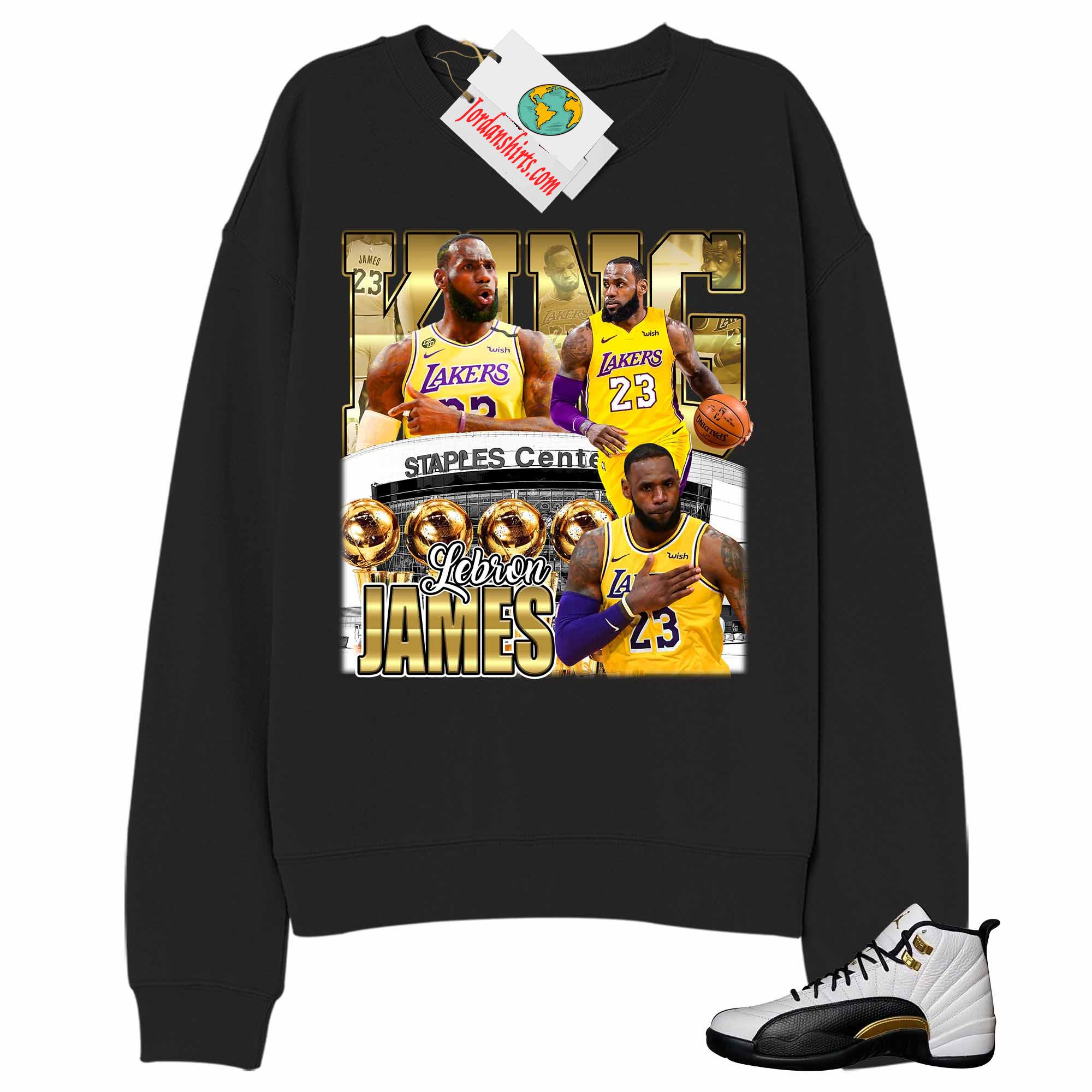 Jordan 12 Sweatshirt, Vintage Basketball Lebron James Black Sweatshirt Air Jordan 12 Royalty 12s Plus Size Up To 5xl