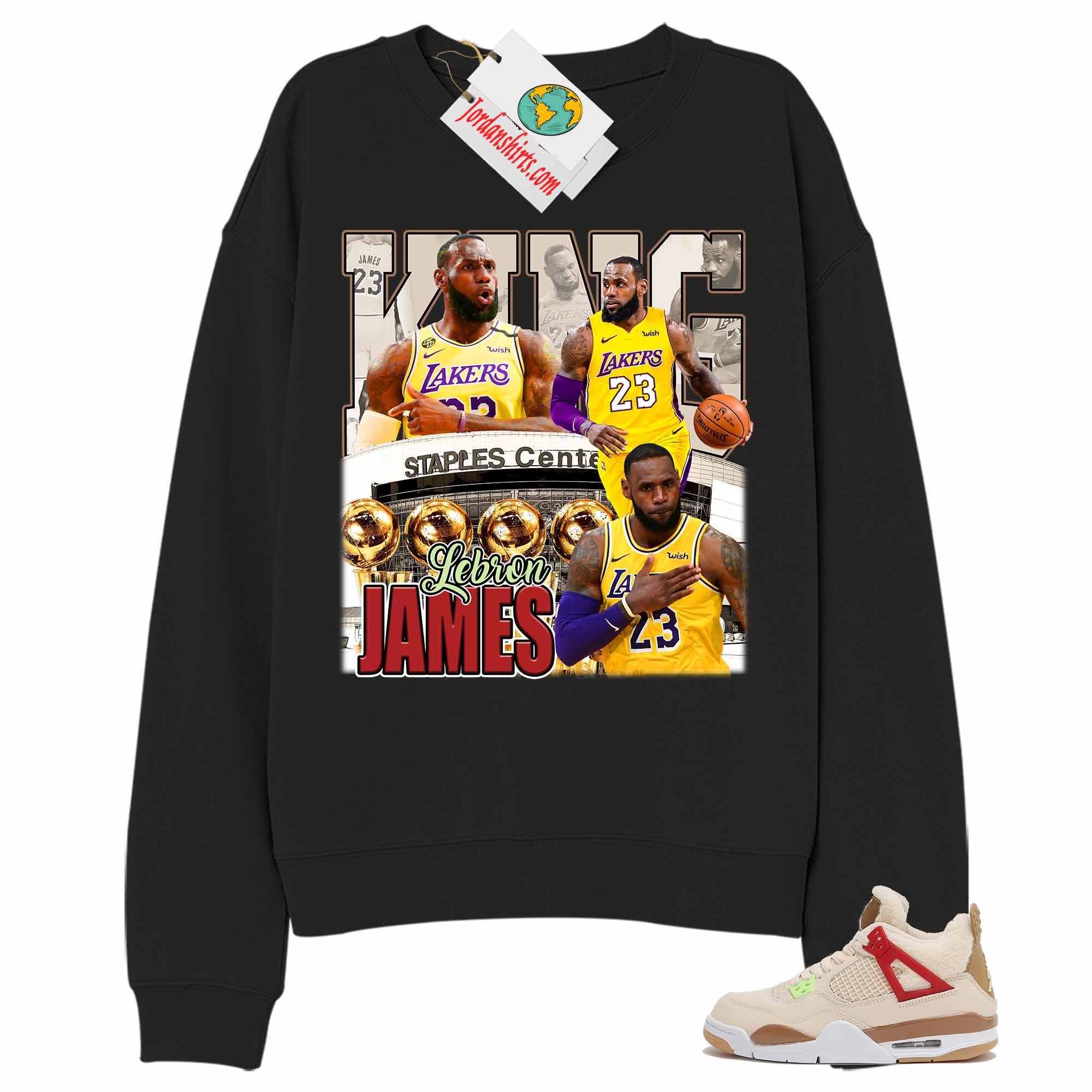 Jordan 4 Sweatshirt, Vintage Basketball Lebron James Black Sweatshirt Air Jordan 4 Wild Things 4s Full Size Up To 5xl
