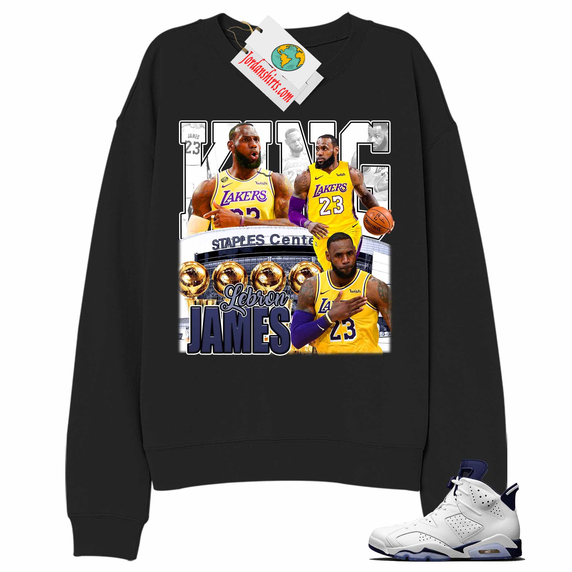 Jordan 6 Sweatshirt, Vintage Basketball Lebron James Black Sweatshirt Air Jordan 6 Midnight Navy 6s Full Size Up To 5xl
