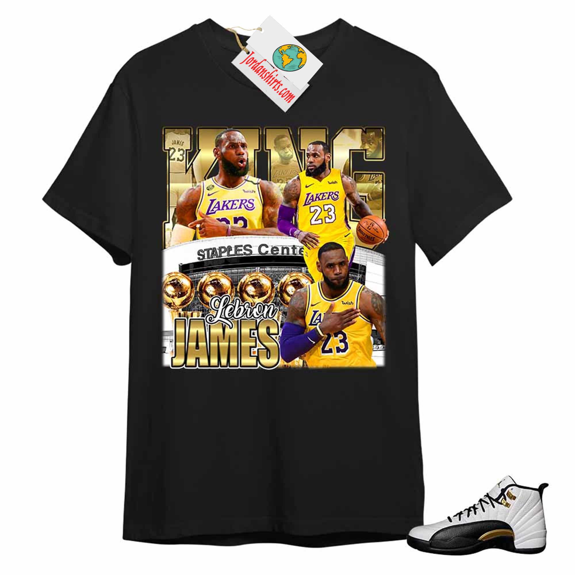 Jordan 12 Shirt, Vintage Basketball Lebron James Black T-shirt Air Jordan 12 Royalty 12s Plus Size Up To 5xl