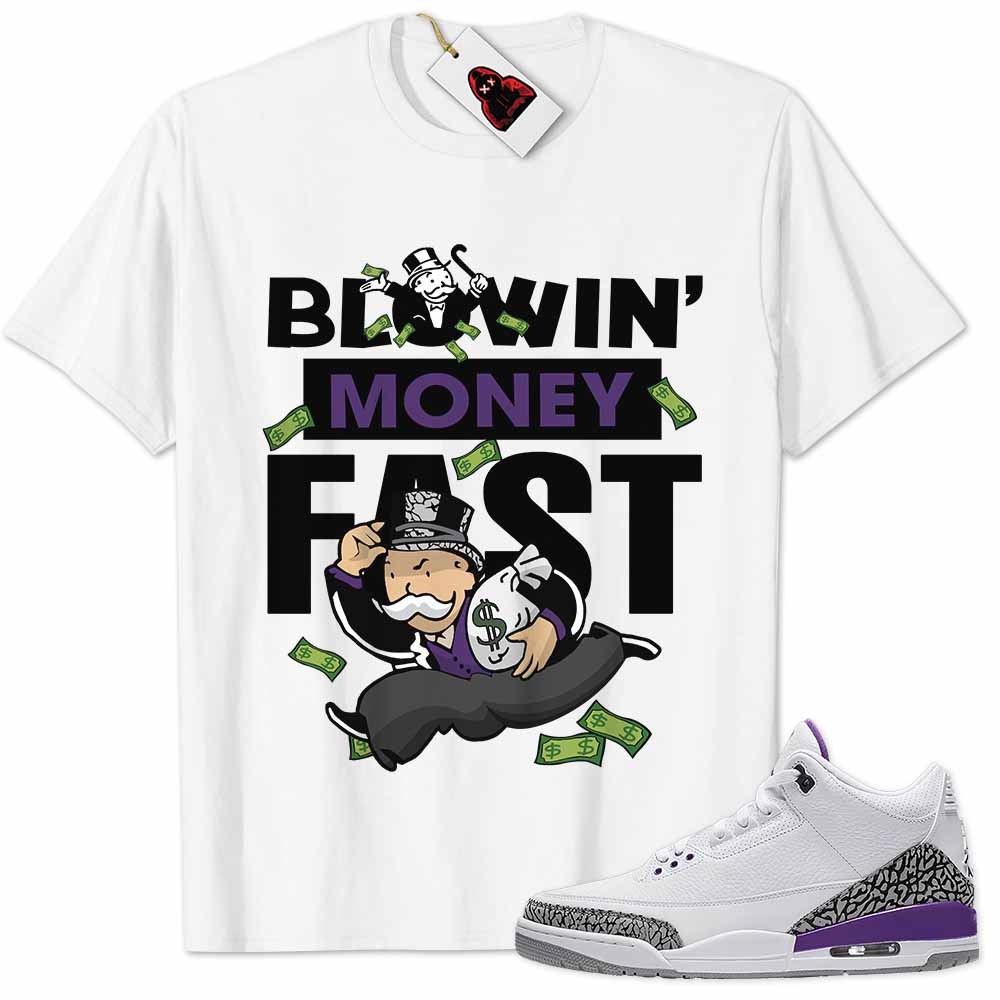 Jordan 3 Shirt, Wmns Dark Iris Violet Ore 3s Shirt Blowin Money Fast Mr Monopoly White Full Size Up To 5xl