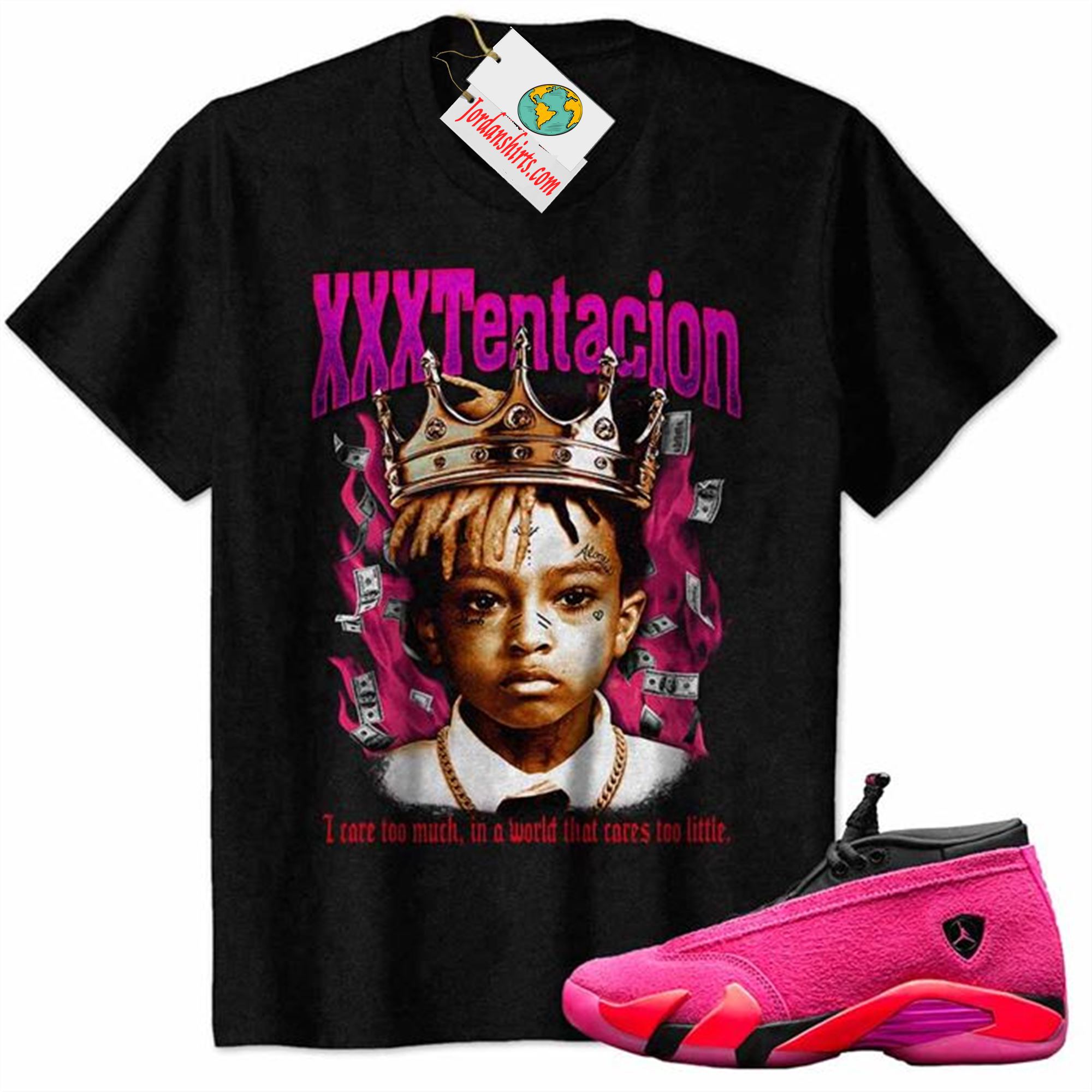 Jordan 14 Shirt, Xxxtentacion Rapper Graphic Black Air Jordan 14 Wmns Shocking Pink 14s Full Size Up To 5xl