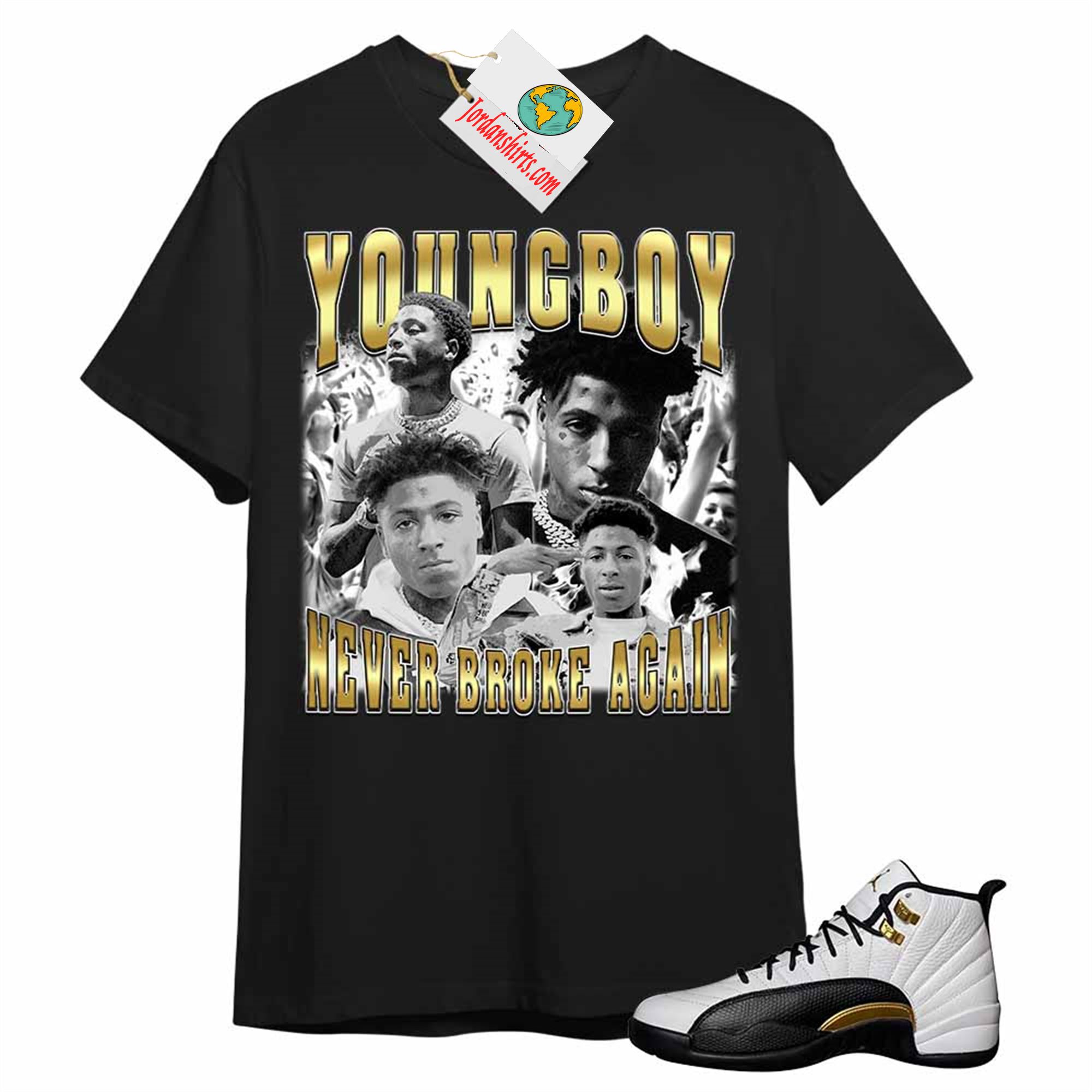 Jordan 12 Shirt, Youngboy Never Broke Again 90s Bootleg Black Air Jordan 12 Royalty 12s Size Up To 5xl