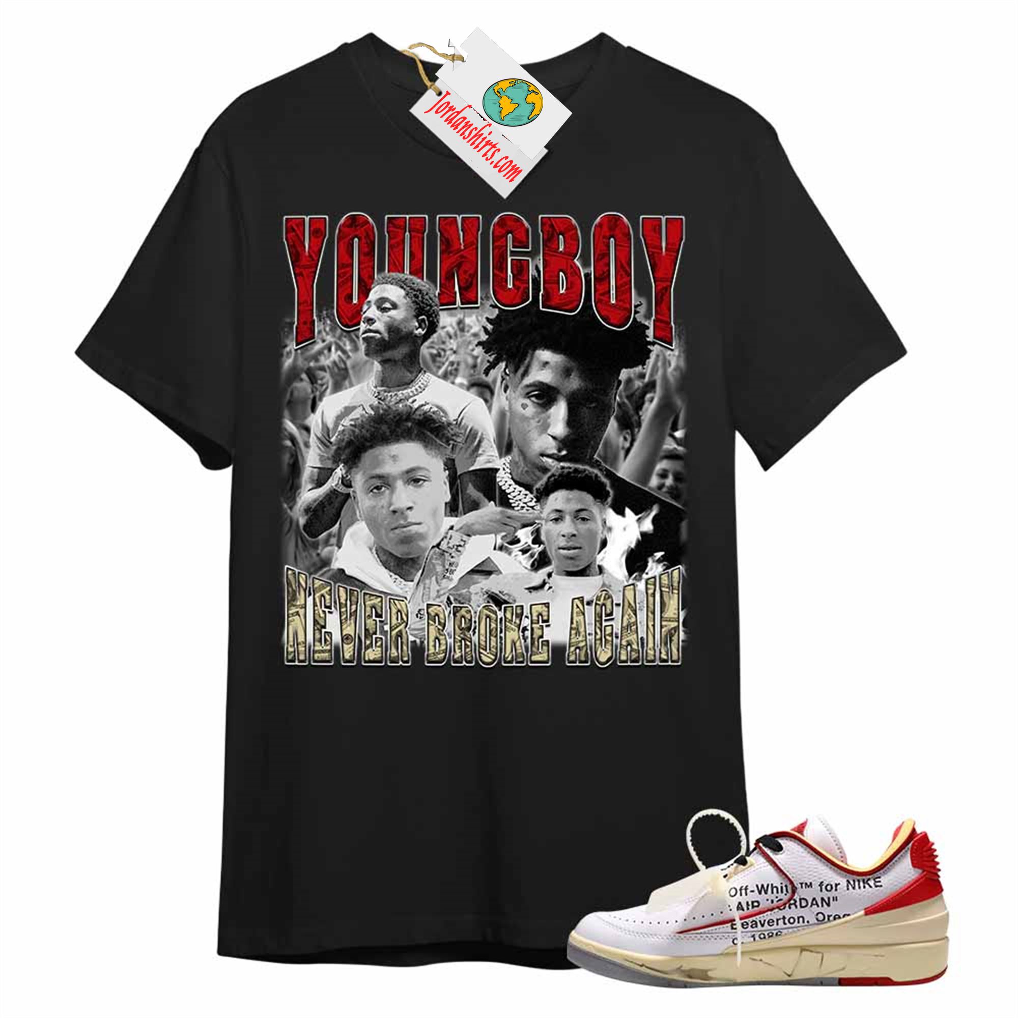 Jordan 2 Shirt, Youngboy Never Broke Again 90s Bootleg Black Air Jordan 2 Low White Red Off-white 2s Full Size Up To 5xl