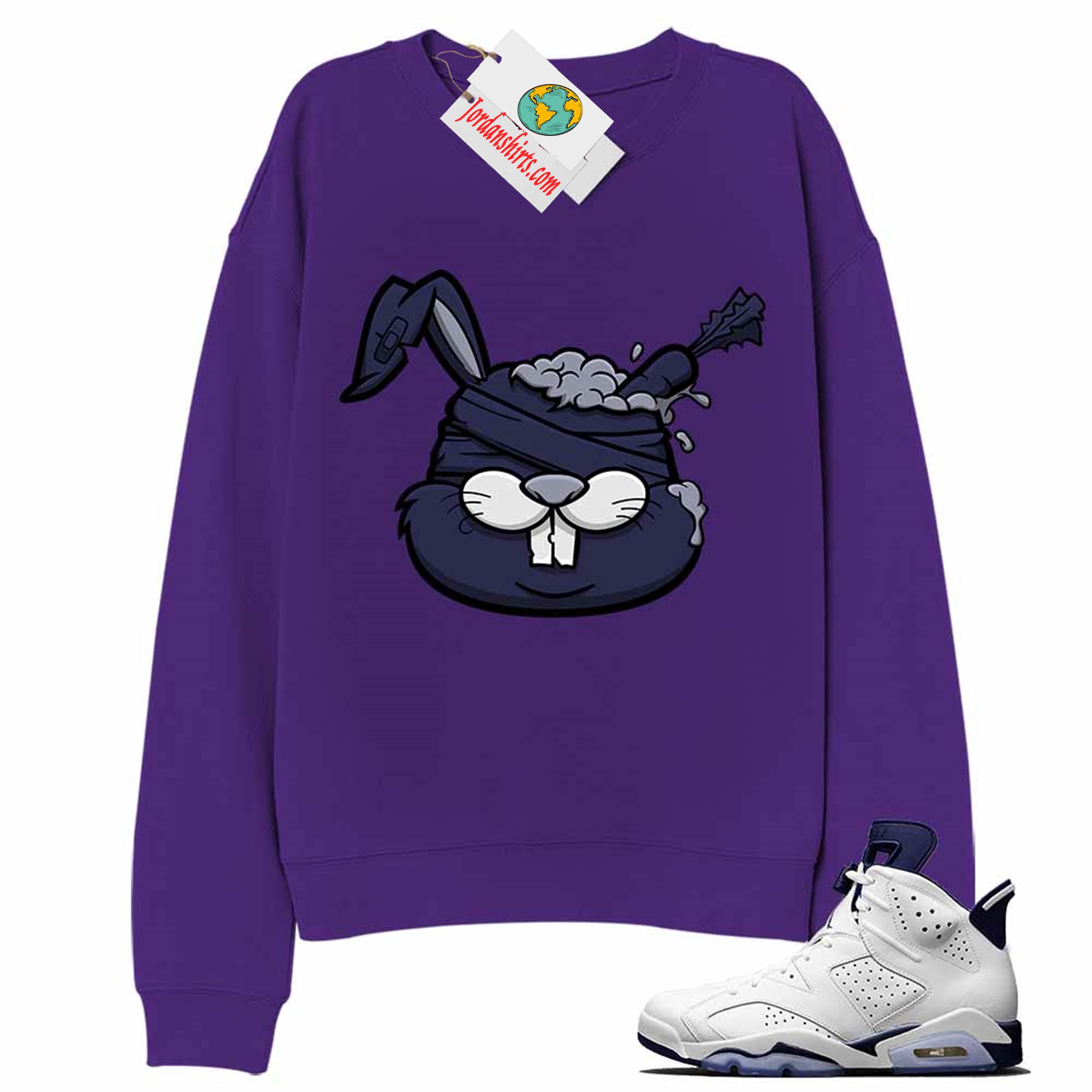 Jordan 6 Sweatshirt, Zombie Bunny Purple Sweatshirt Air Jordan 6 Midnight Navy 6s Full Size Up To 5xl