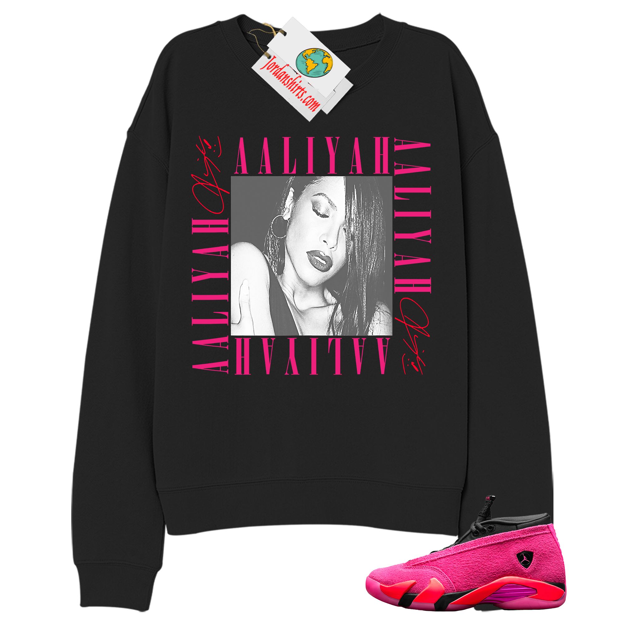 Jordan 14 Sweatshirt, Aaliyah Box Black Sweatshirt Air Jordan 14 Wmns Shocking Pink 14s Plus Size Up To 5xl