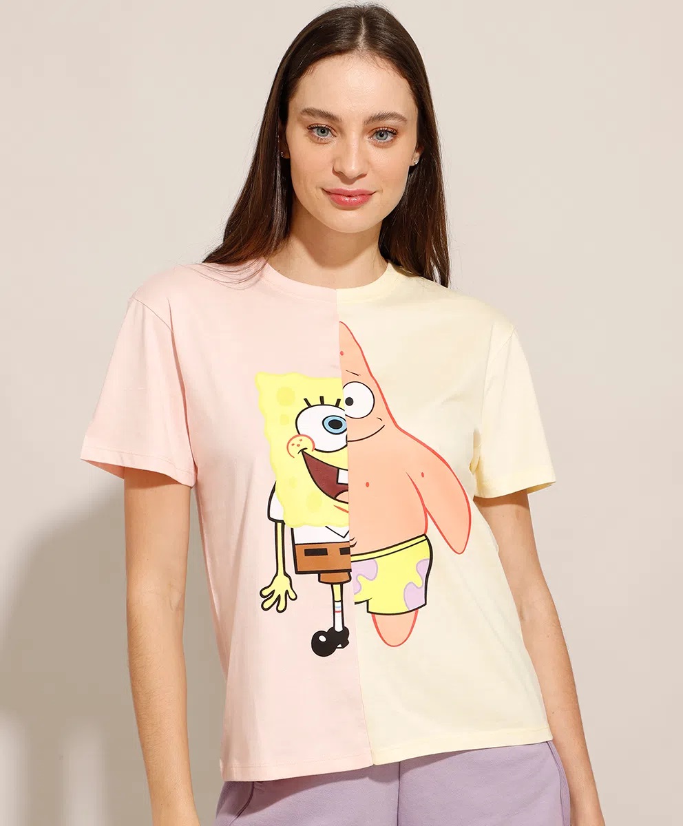 Camiseta Com Recorte Bob Esponja E Patrick Manga Curta Decote Redondo Rose 2022 Full Size Up To 5xl | Gangster Spongebob 2d Shirt