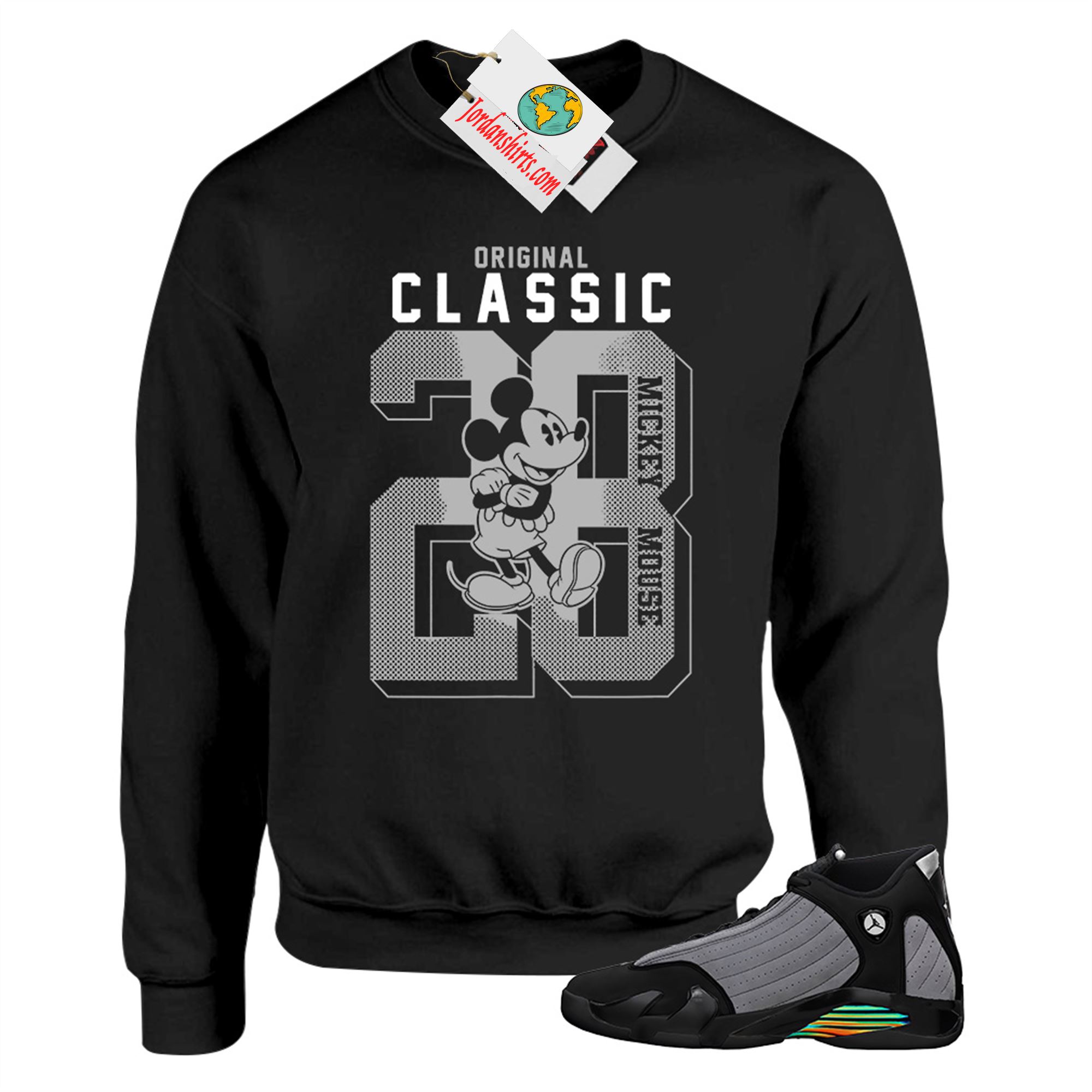 Jordan 14 Sweatshirt, Disney Mickey Mouse Classic 28 Black Sweatshirt Air Jordan 14 Black Particle Grey 14s Plus Size Up To 5xl