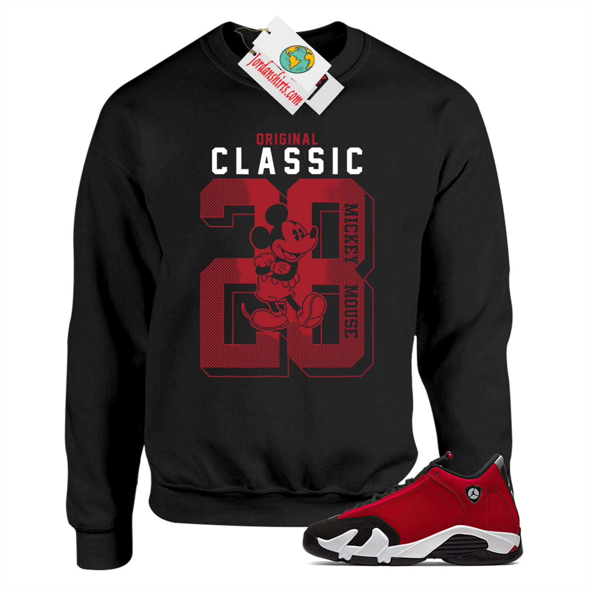 Jordan 14 Sweatshirt, Disney Mickey Mouse Classic 28 Black Sweatshirt Air Jordan 14 Gym Red 14s Plus Size Up To 5xl