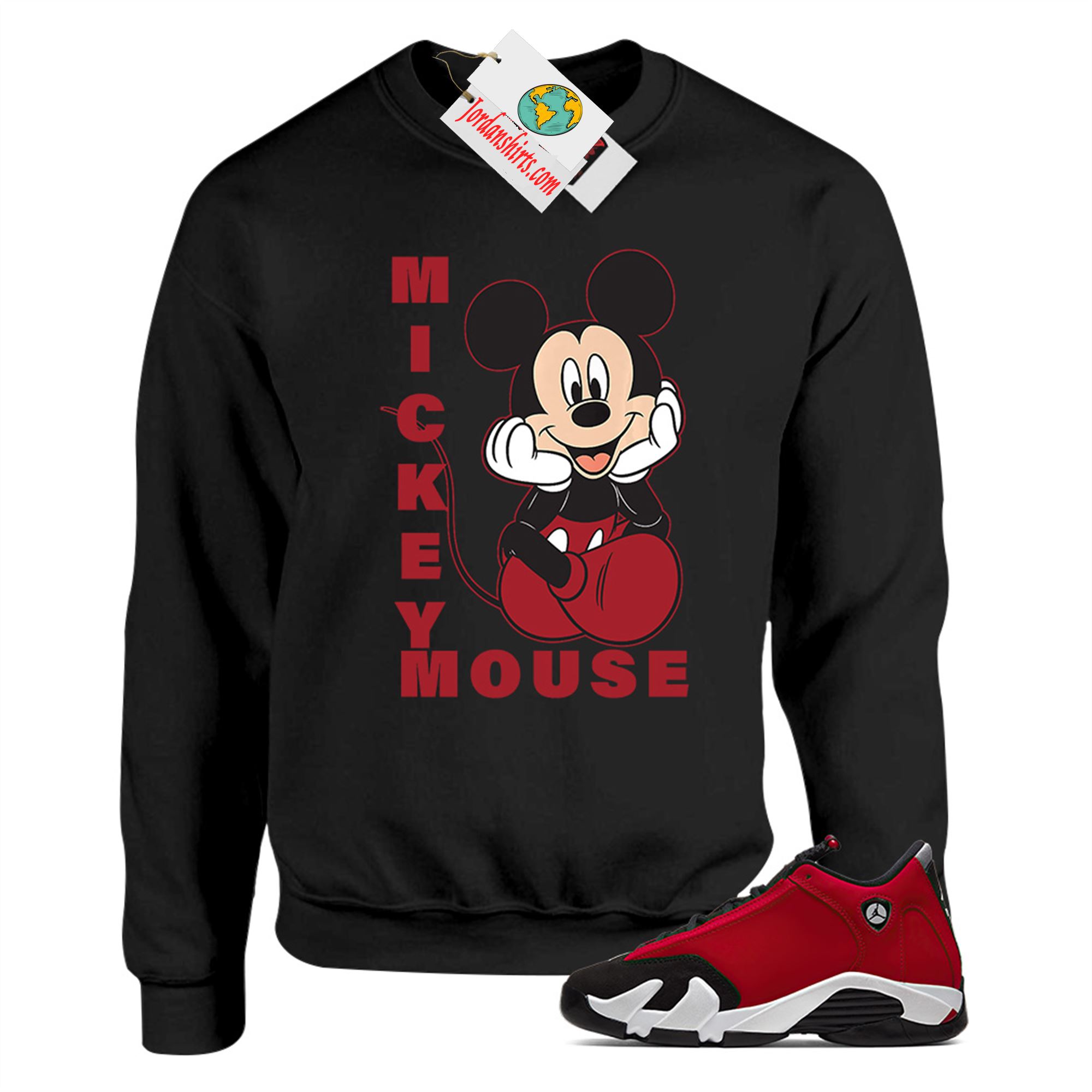 Jordan 14 Sweatshirt, Disney Mickey Mouse Hands In Face Black Sweatshirt Air Jordan 14 Gym Red 14s Plus Size Up To 5xl