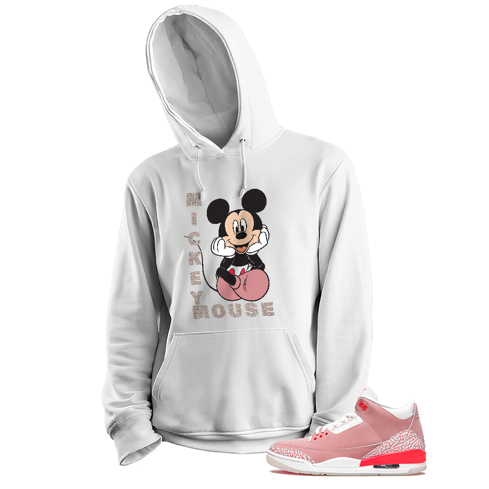 Jordan 3 Hoodie, Disney Mickey Mouse Hands In Face White Hoodie Air Jordan 3 Rust Pink 3s Plus Size Up To 5xl