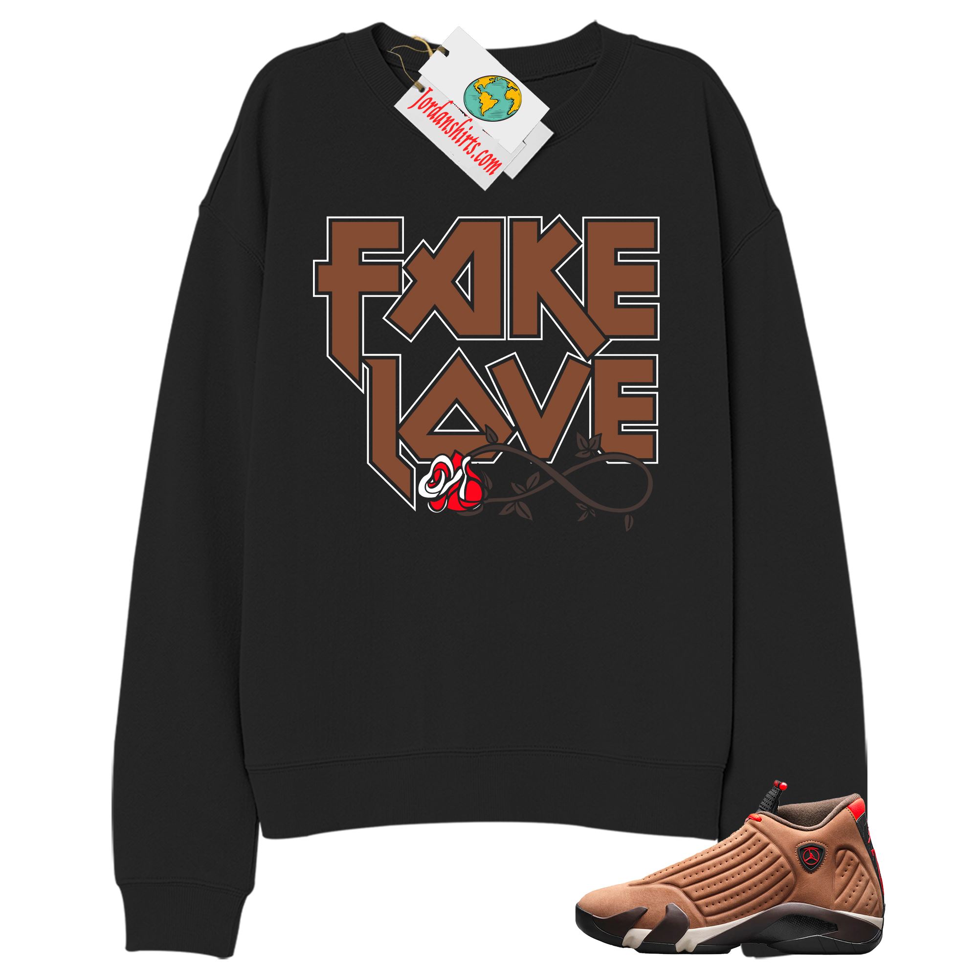 Jordan 14 Sweatshirt, Fake Love Infinity Rose Black Sweatshirt Air Jordan 14 Winterized 14s Size Up To 5xl
